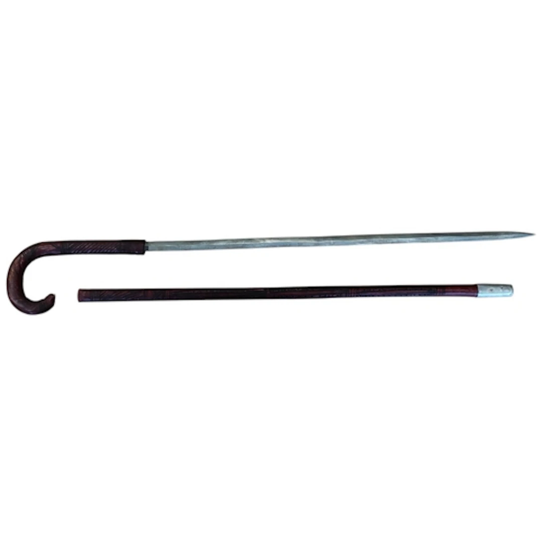 Somali stick swords, dark red leather, crook style handle, a...