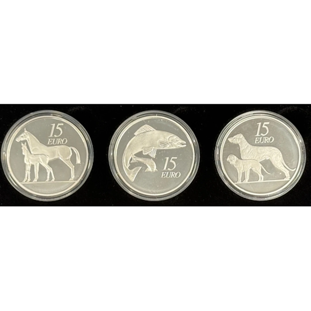 The Irish Animals of Irish Coinage three-coin €15 silver pro...