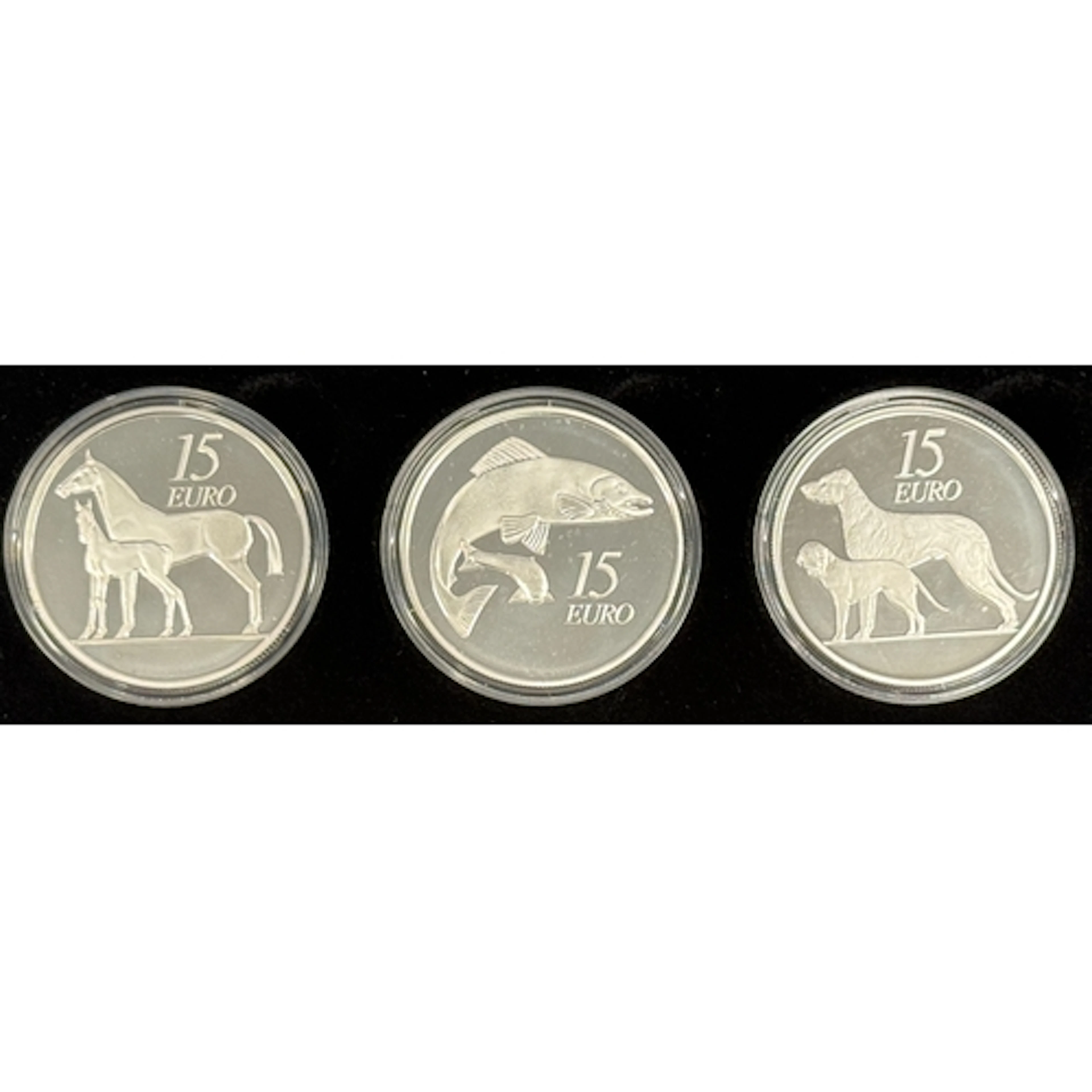 The Irish Animals of Irish Coinage three-coin €15 silver pro...