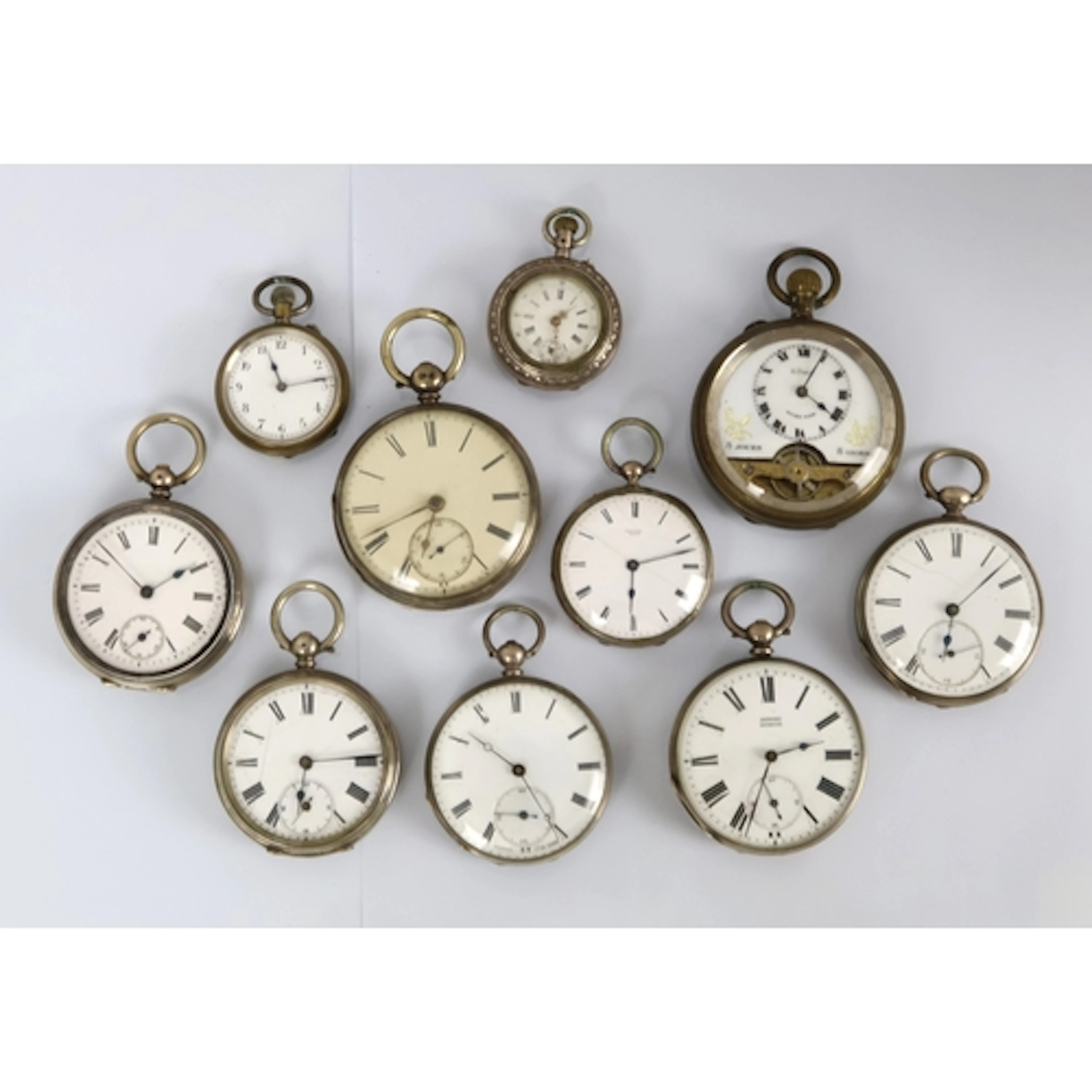 A selection of ten assorted Continental open faced pocket wa...