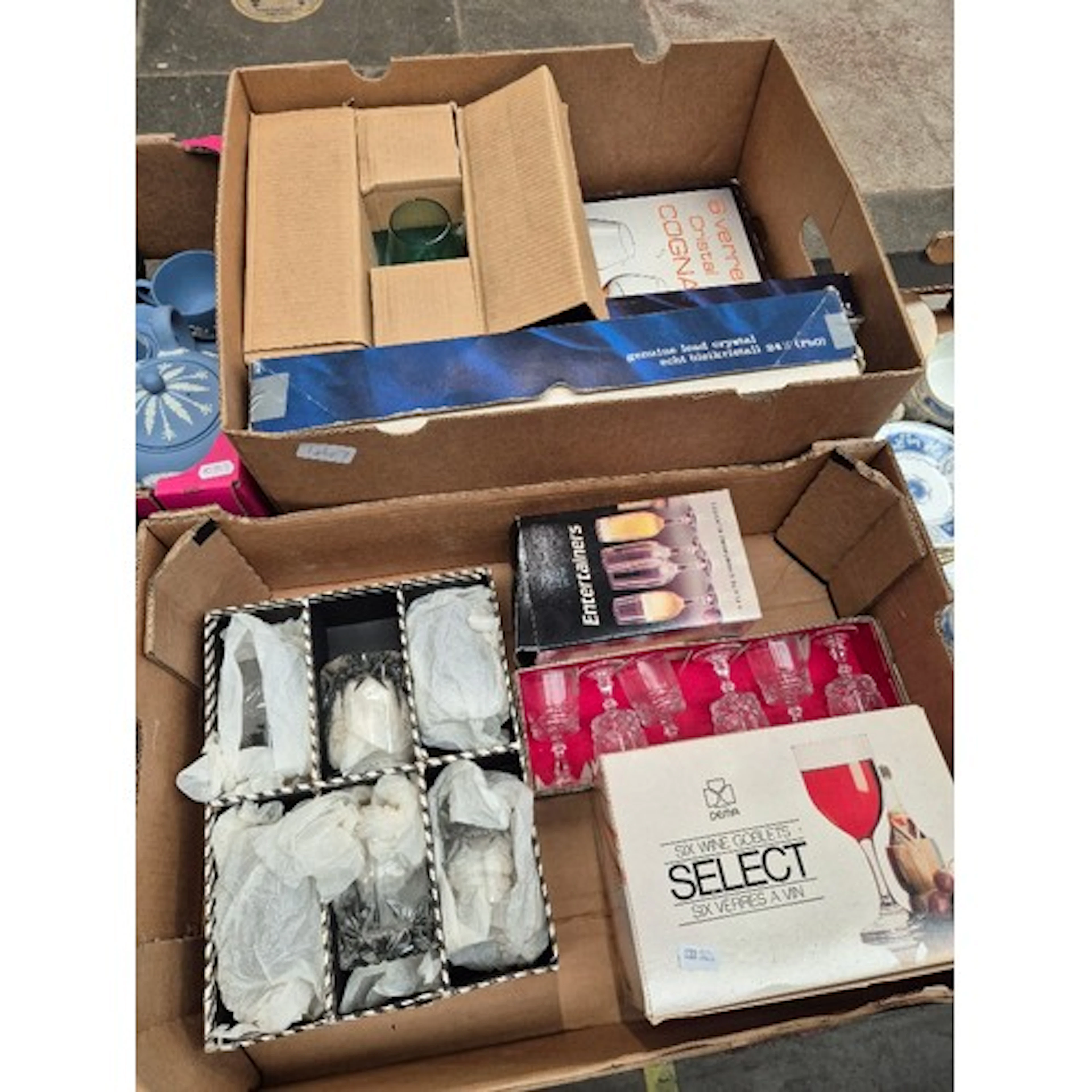 8 boxed sets of drinking glasses including a set of 6 lead c...