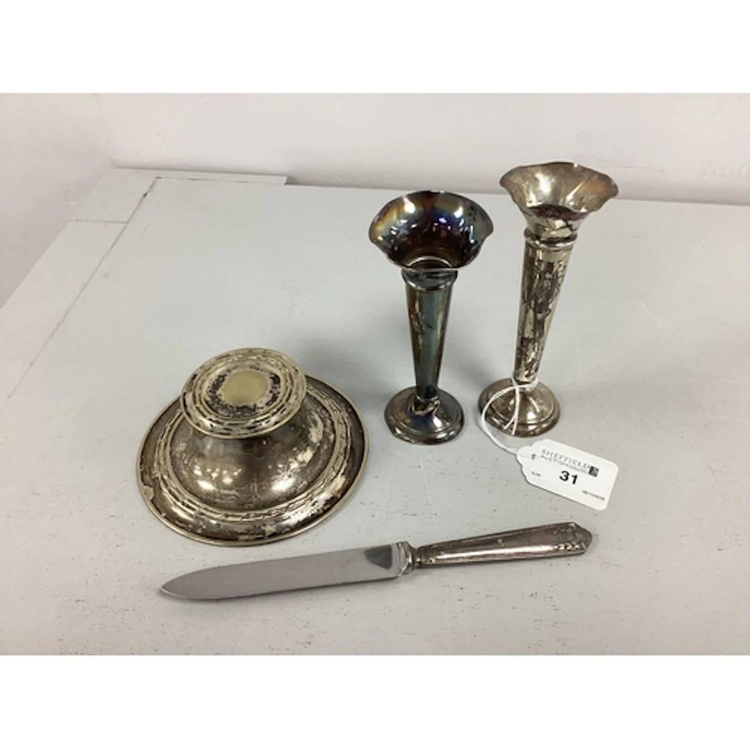 A Pair of Hallmarked Silver Spill Vases, (damages) together ...
