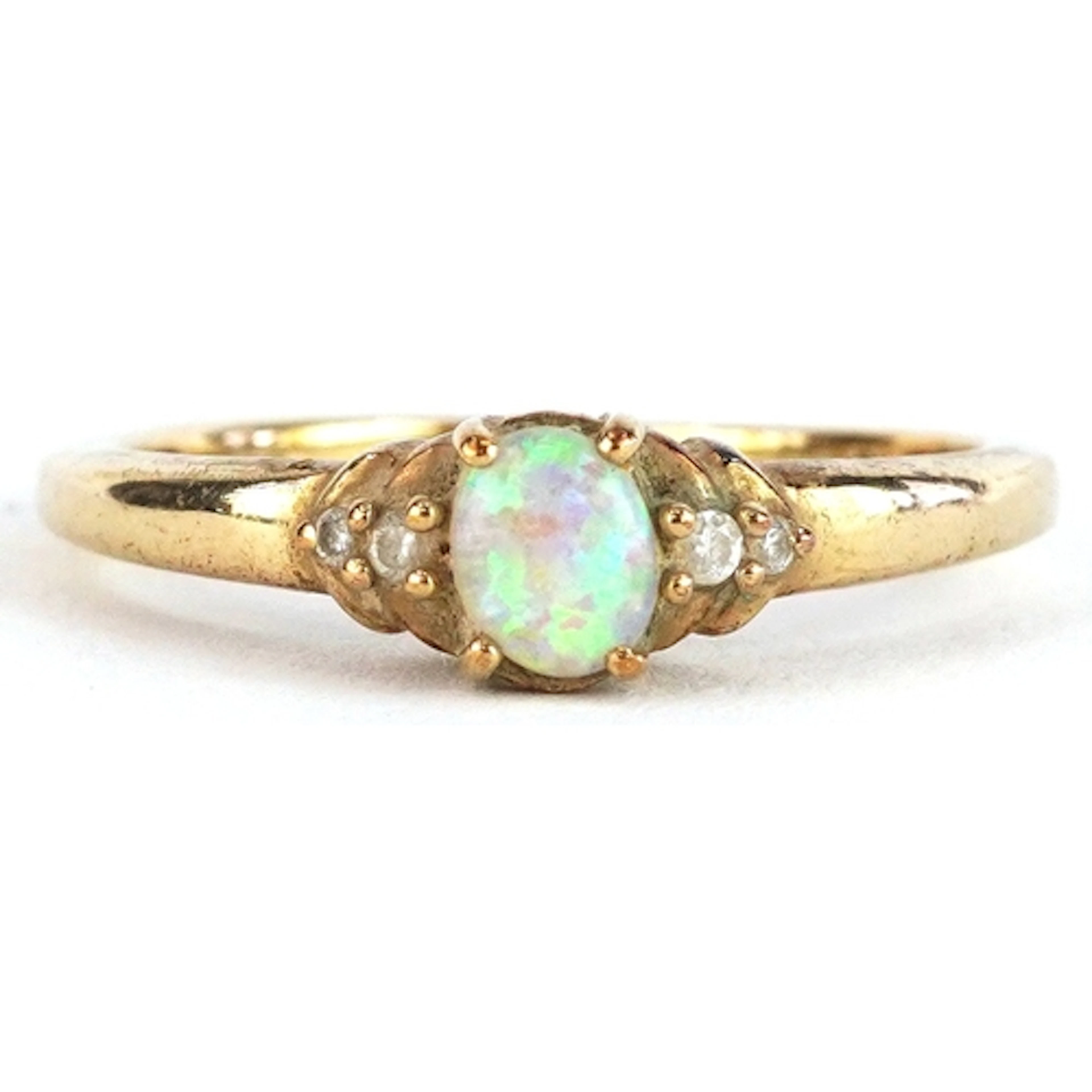 9ct gold opal and diamond ring, size Q, 2.0g.
