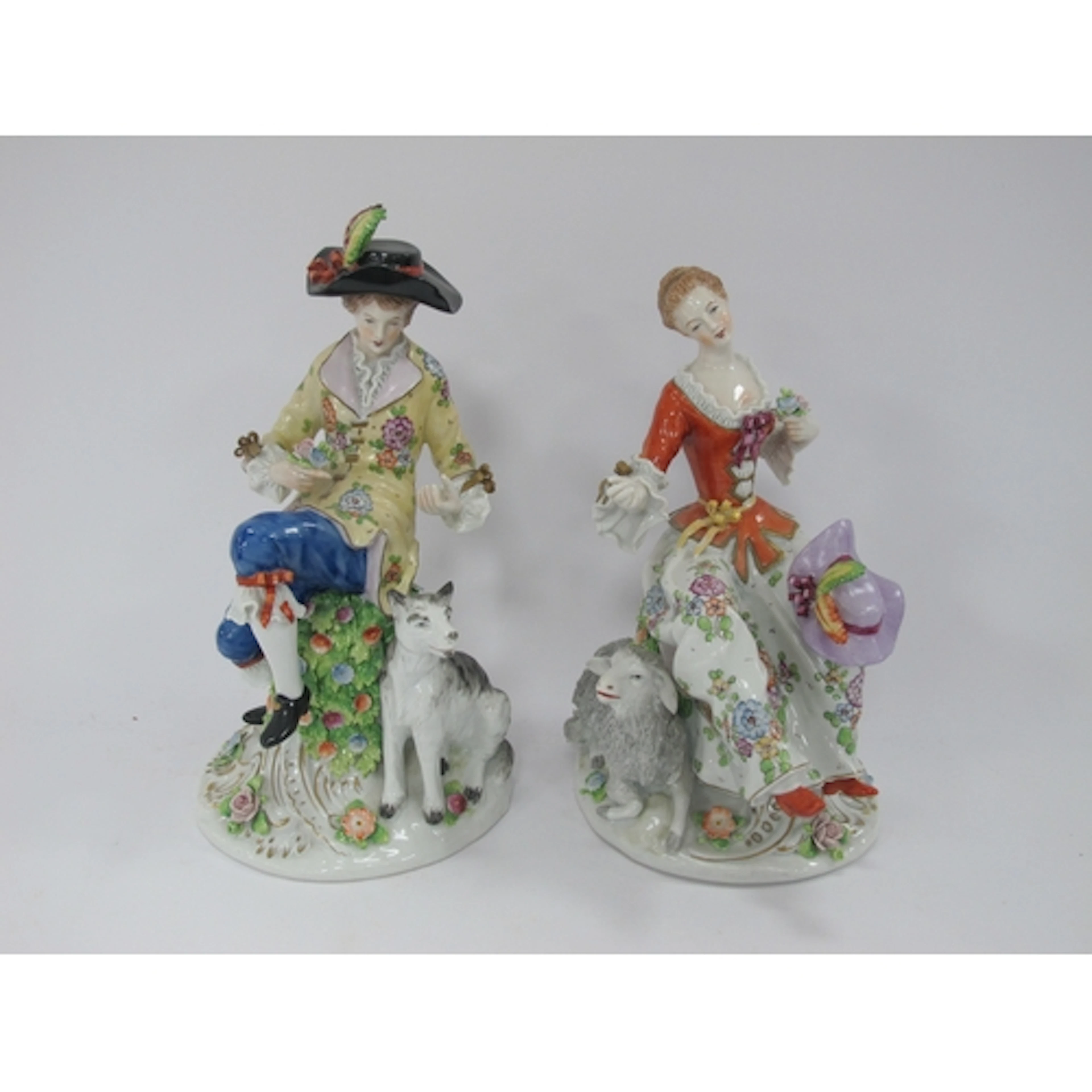 Pair of Sitzendorf Seated Figurines of Flower Offerers, 22cm...