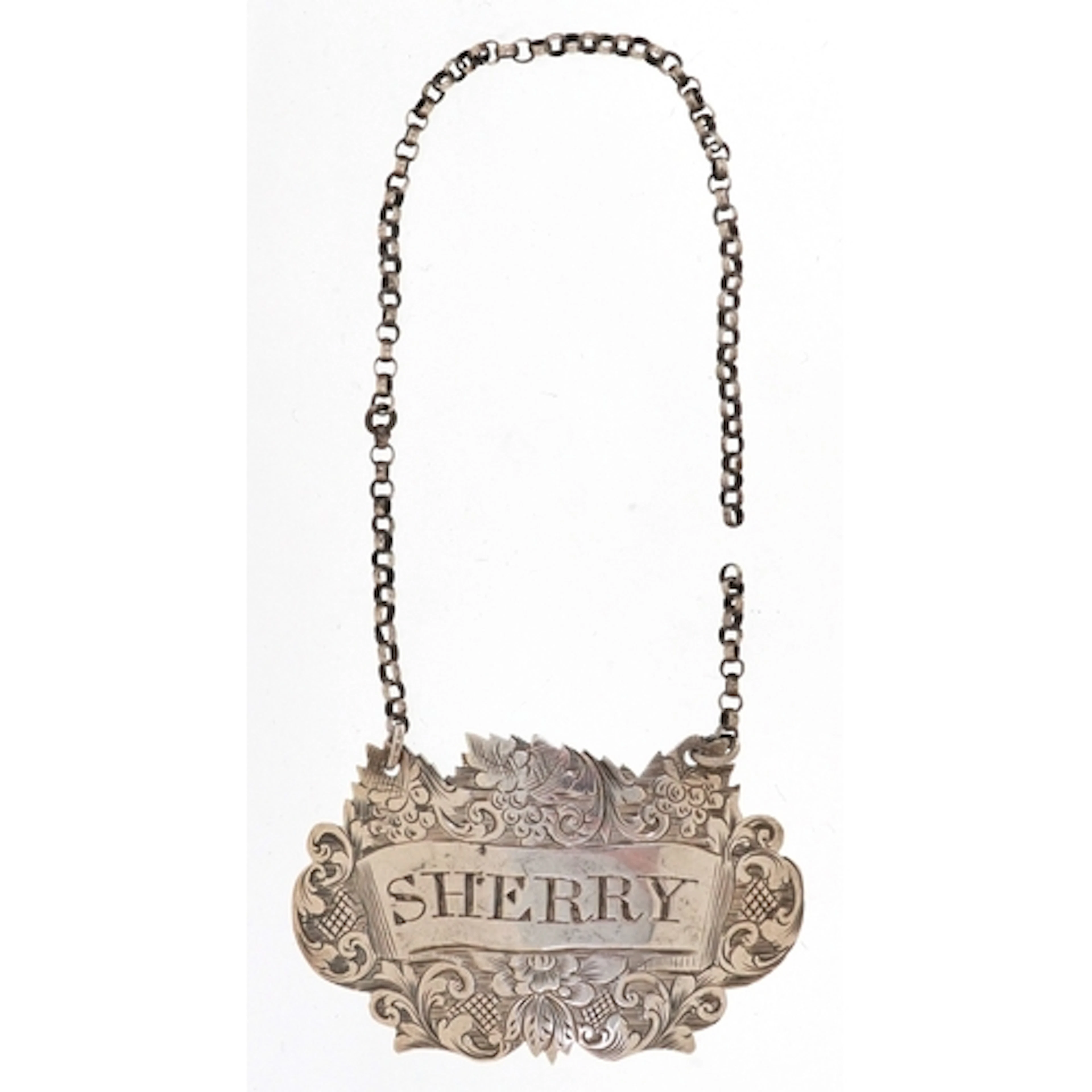 George Unite, Victorian silver sherry decanter label with en...