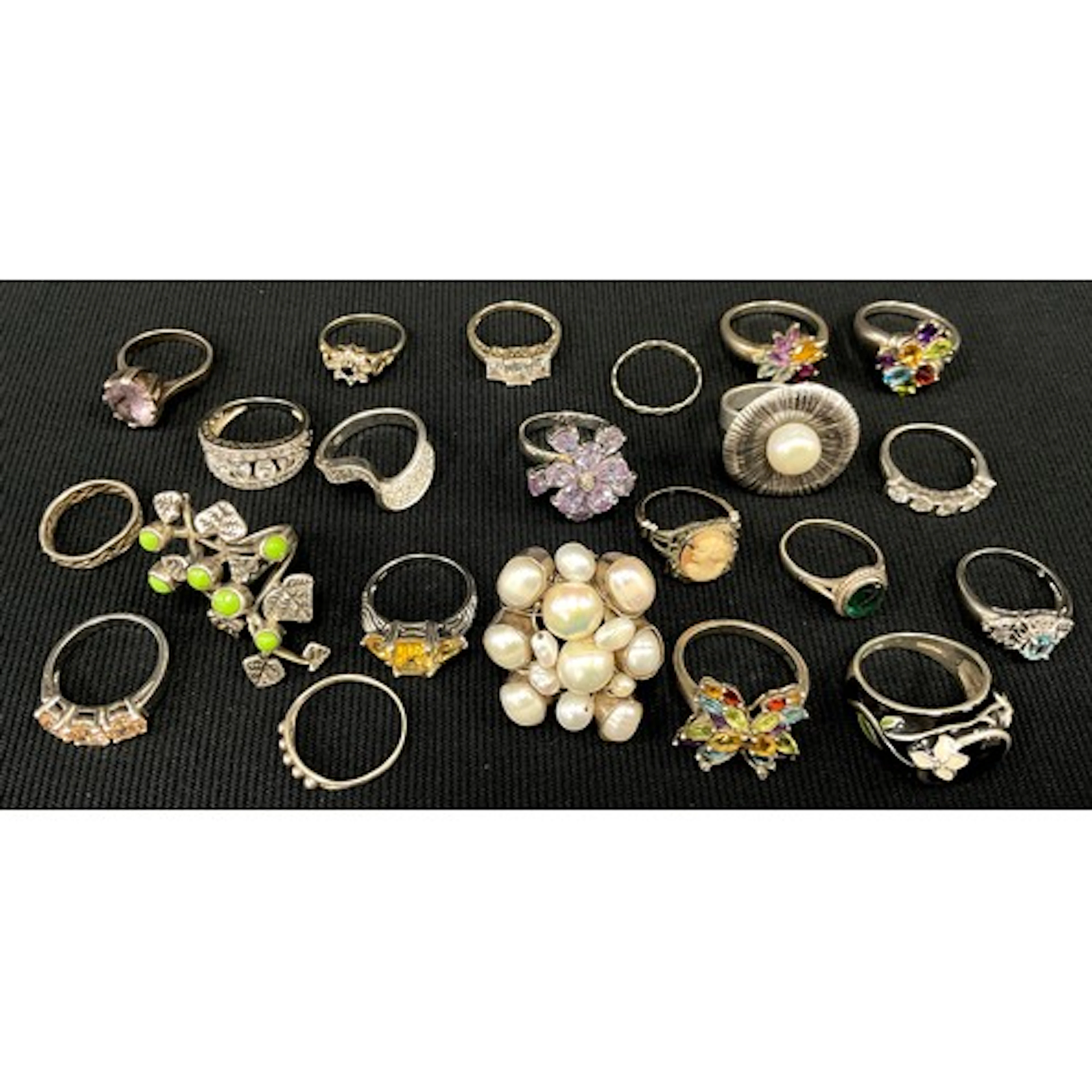Rings - a sterling silver and green cabochon botanical clust...