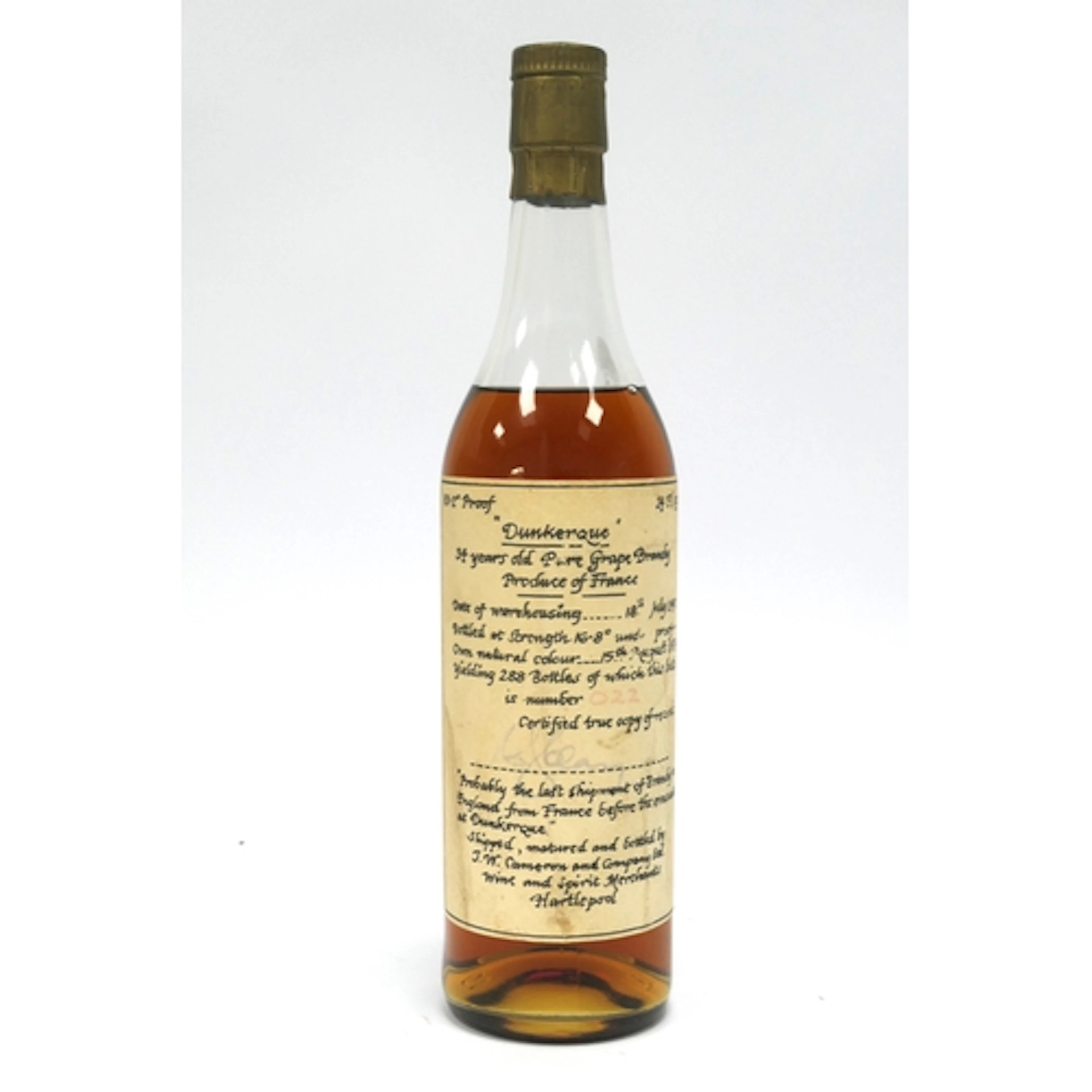 Brandy - A Bottle Of Dunkerque 34 Year Old Pure Grape Brandy...