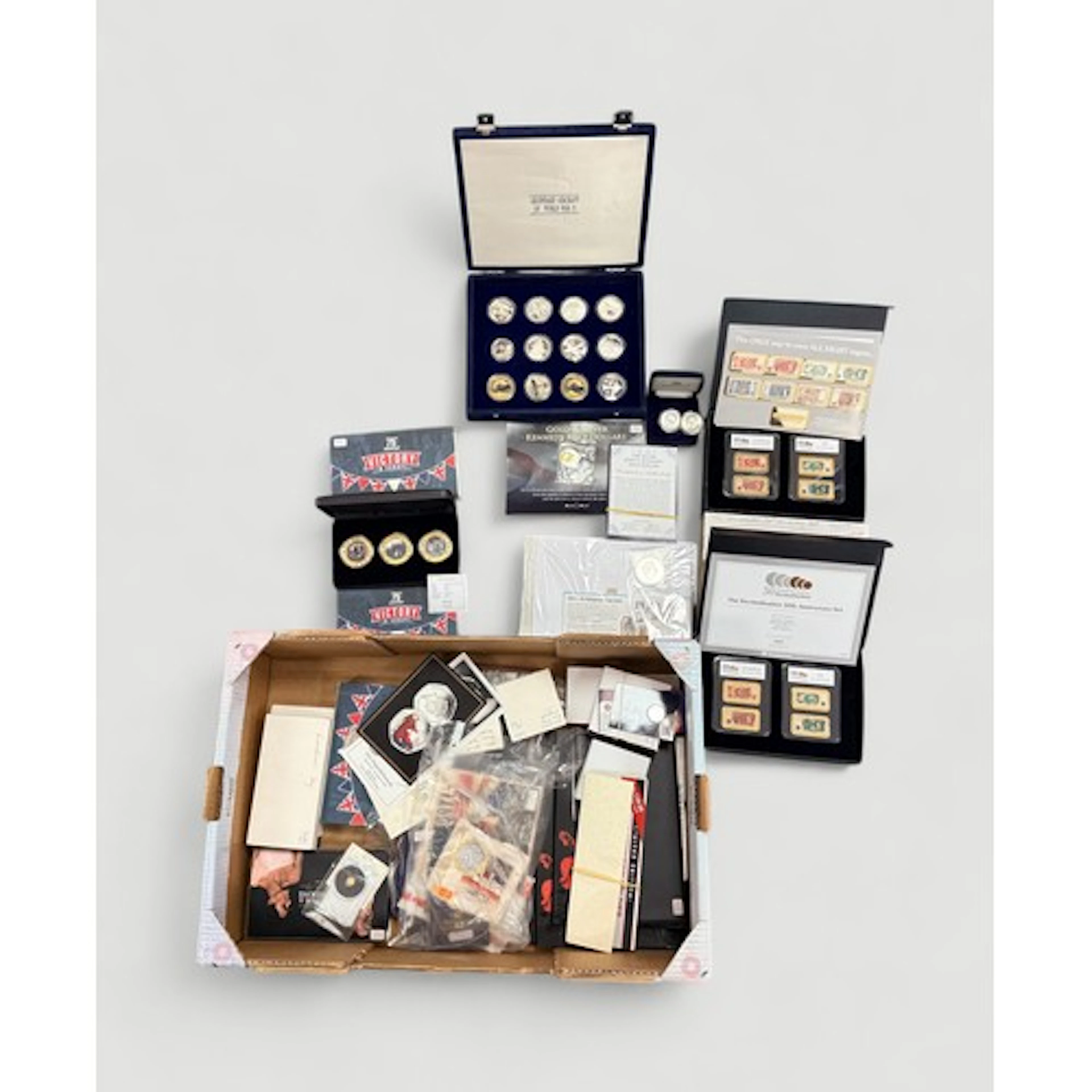 World coin collection with boxed silver proofs FDC Gibraltar...