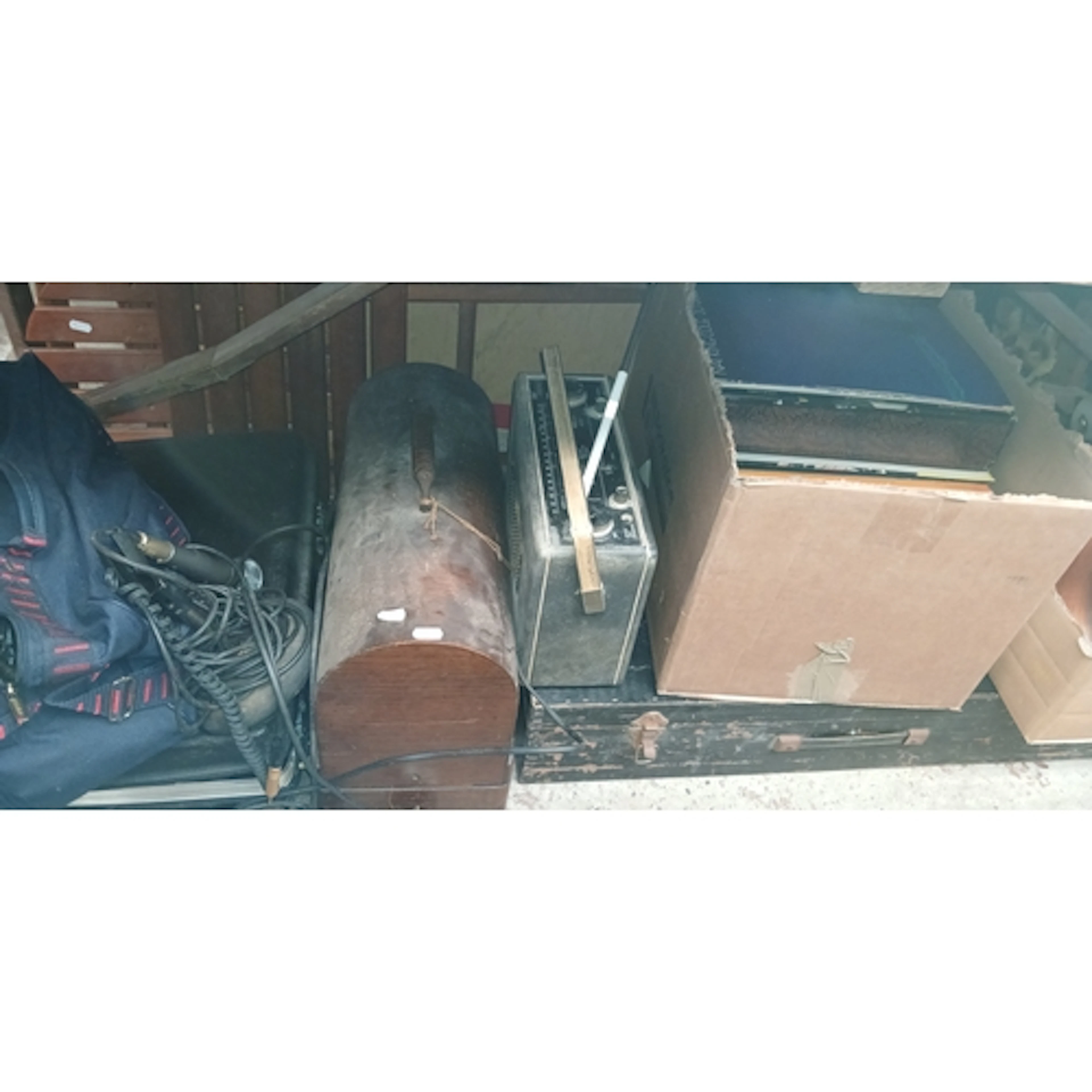 A mixed lot to include a sewing machine, mantle clock, bag o...