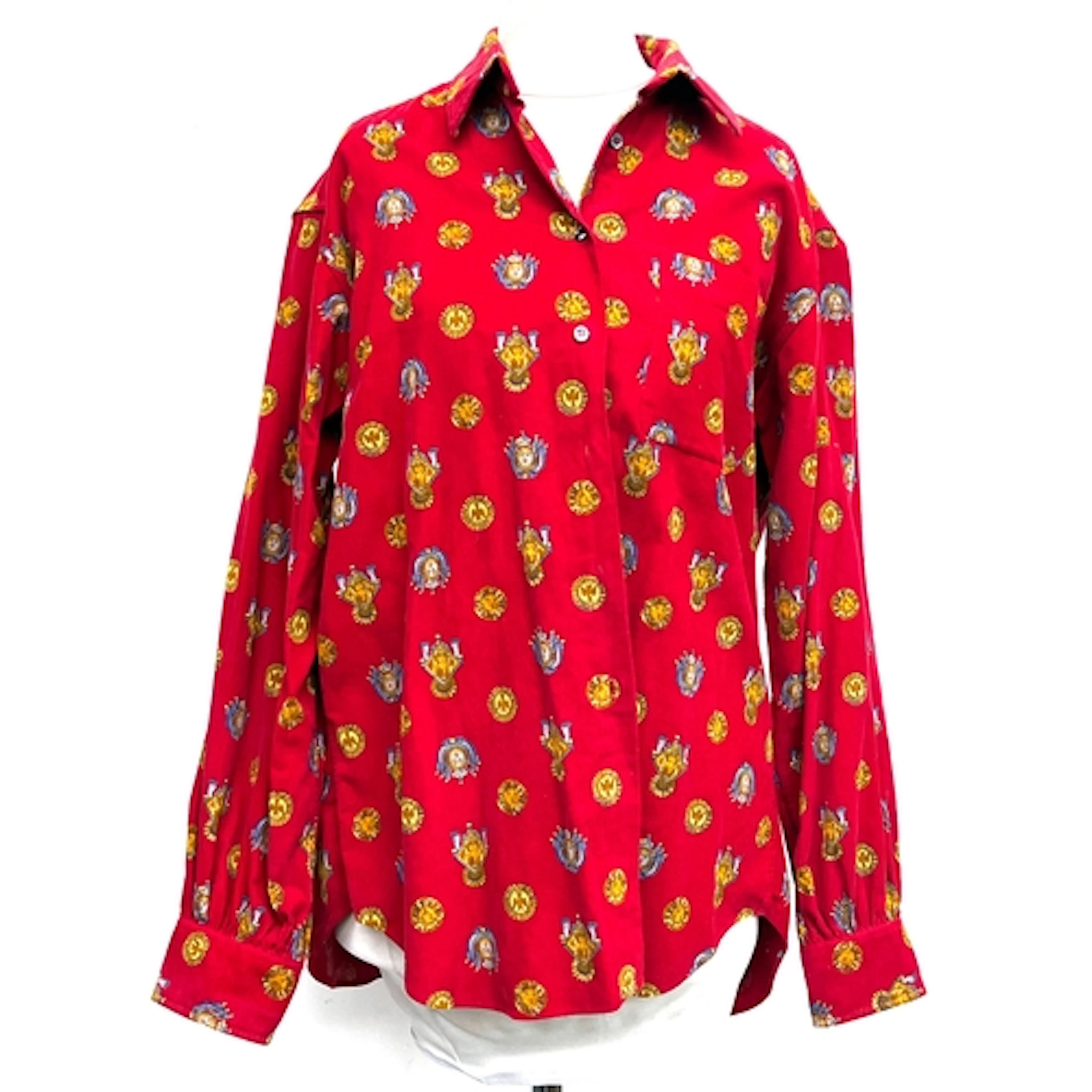 A Scotch House Edinburgh red corduroy shirt with a lion mask...