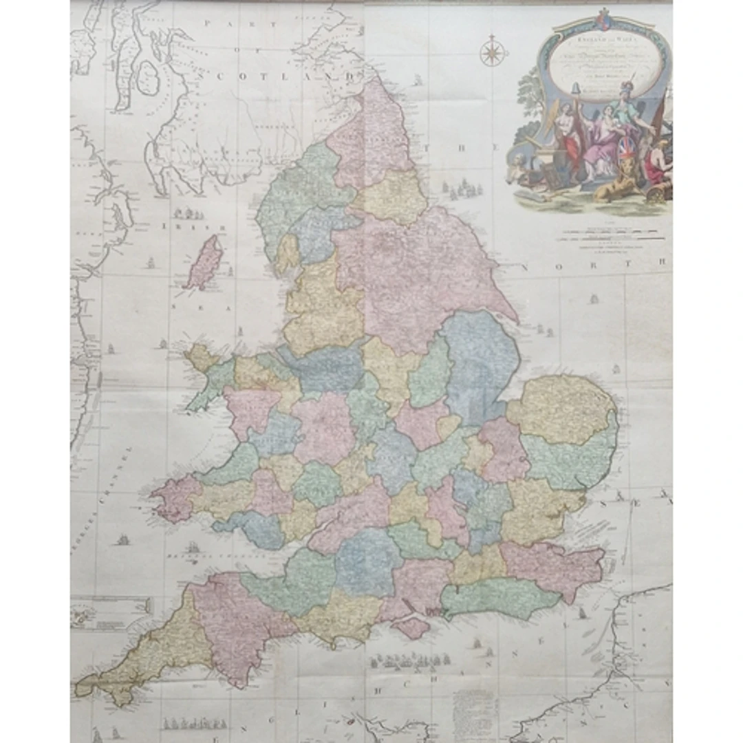 JOHN ROQUE. An engraved map of England and Wales, coloured, ...