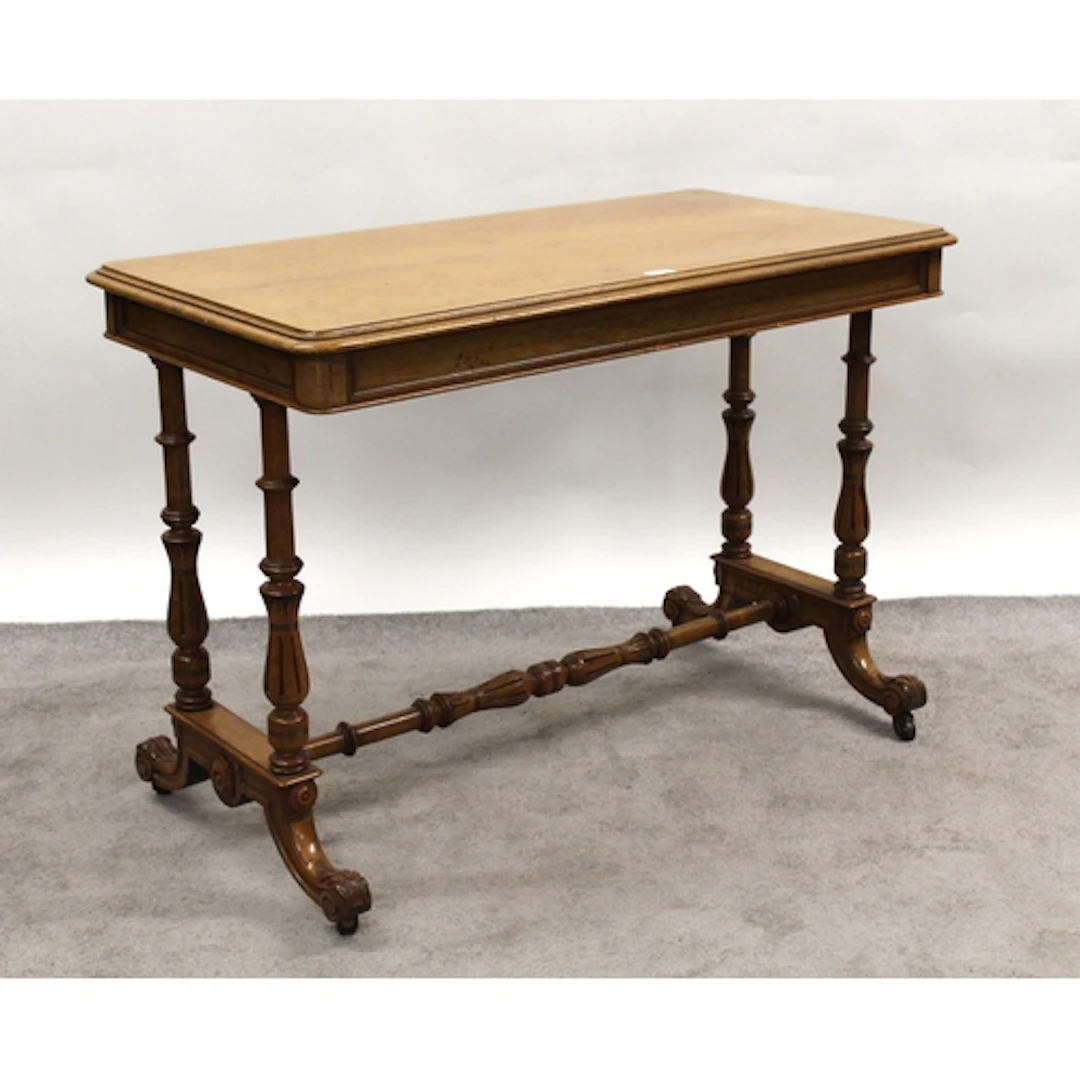 19th Century rectangular oak stretcher table on twin turned ...