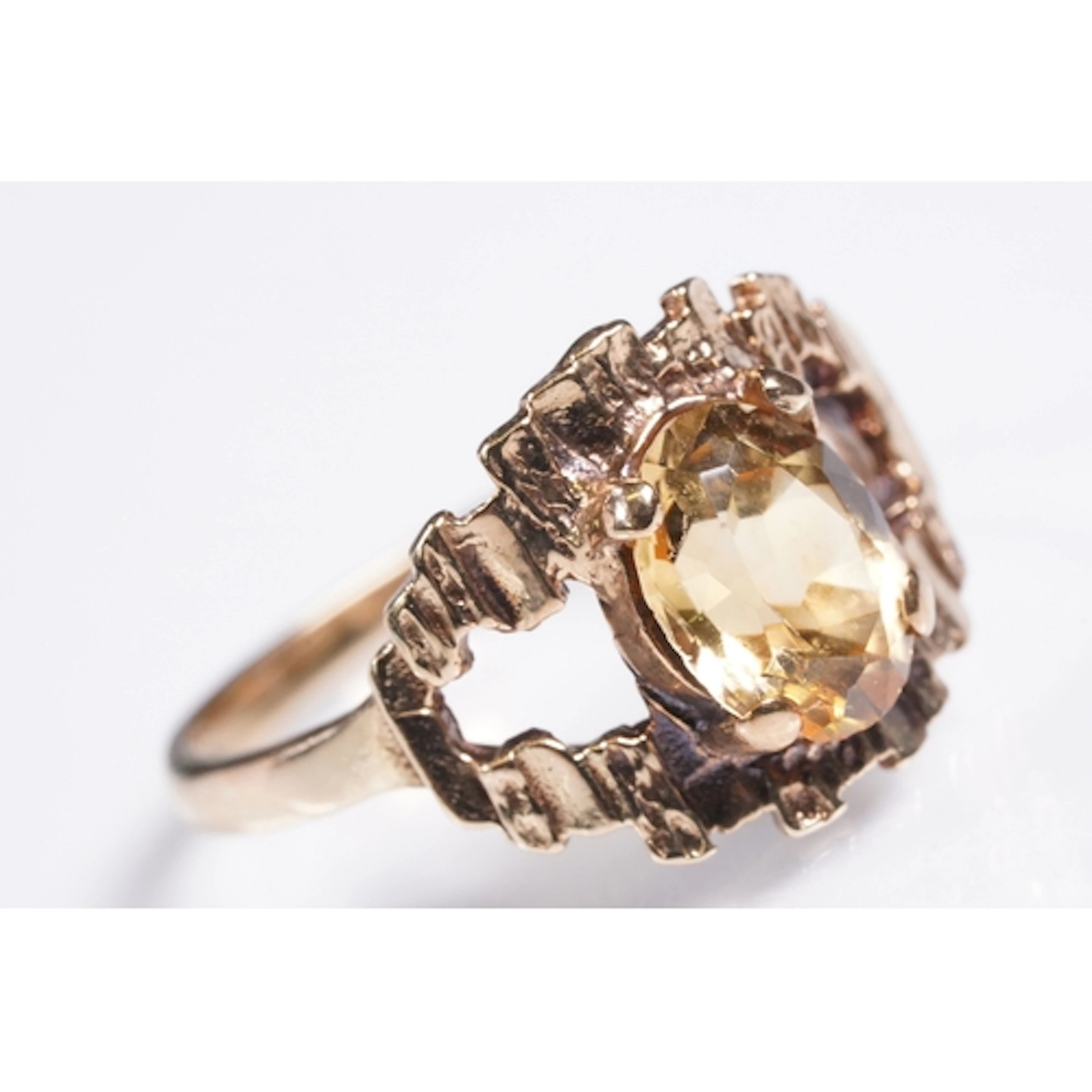 9ct gold and citrine brutalist dress ring. The ring being se...