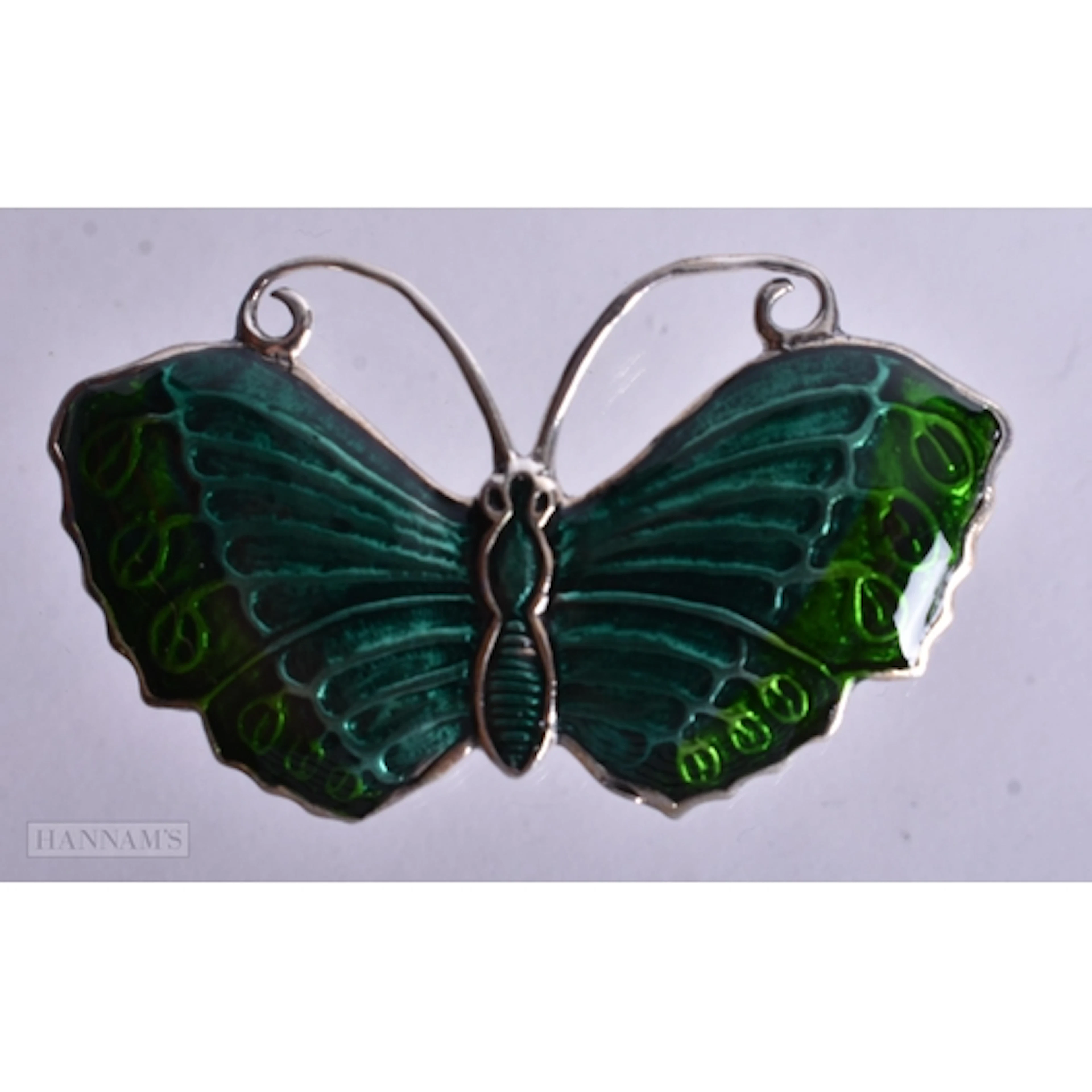 A Sterling Silver and Green Enamel Butterfly Brooch. 3cm x ...