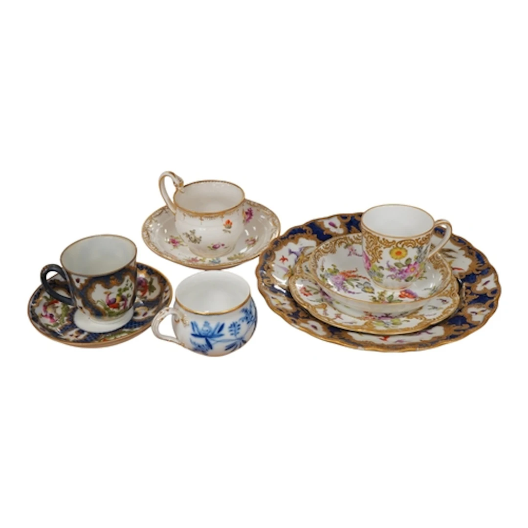 A Meissen outside decorated cup saucer, a Meissen onion patt...
