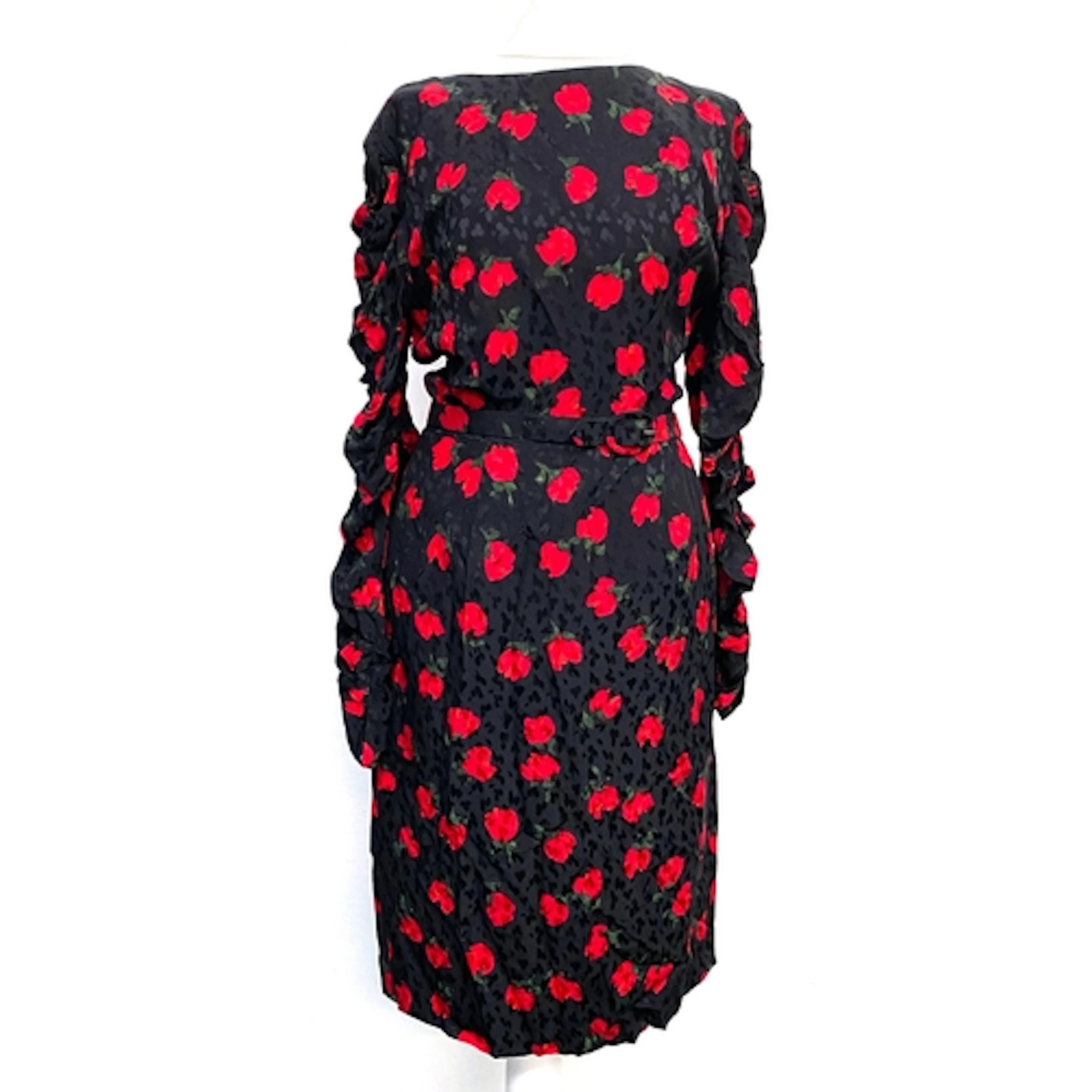 An Elizabeth and David Emanuel black silk dress with rose pa...