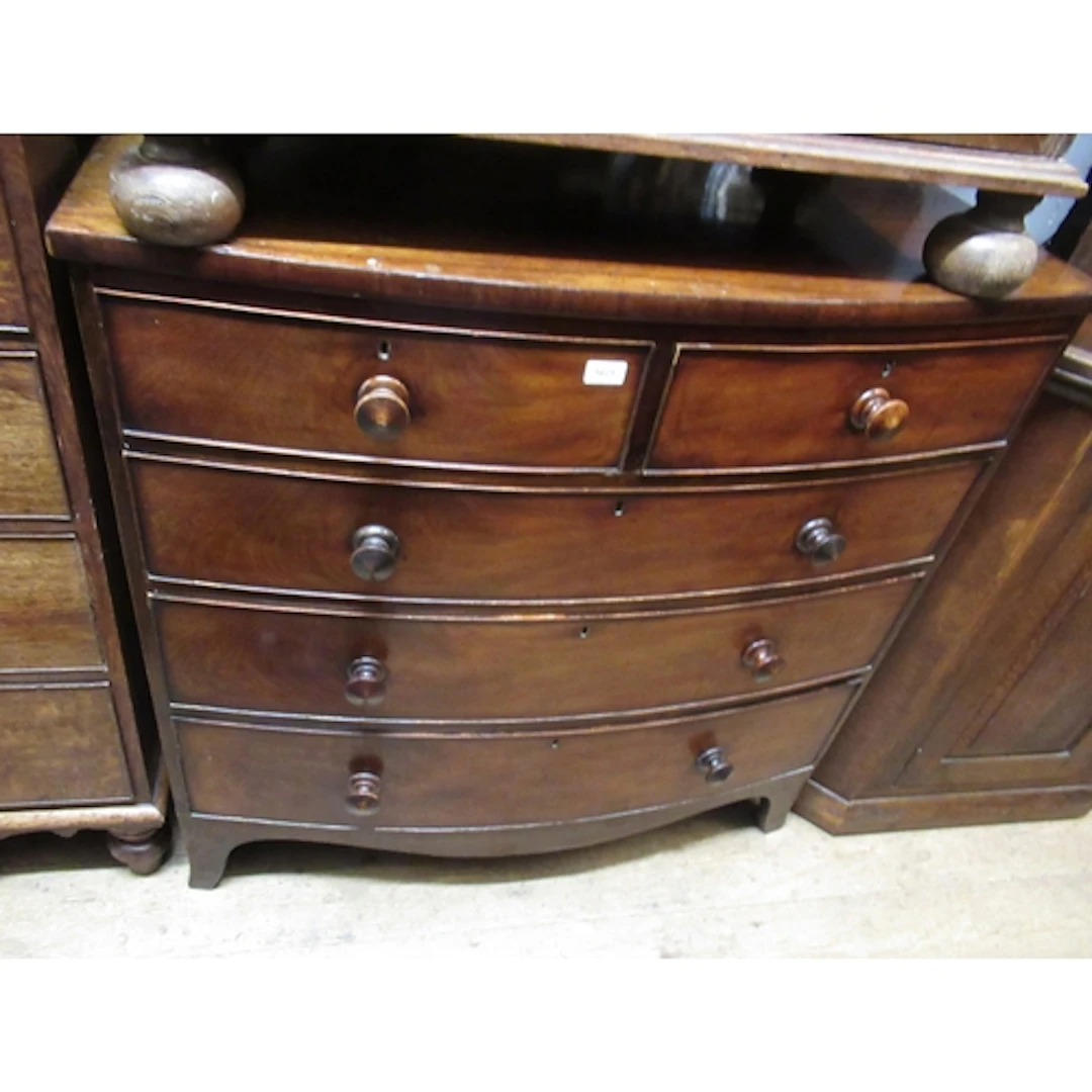 Victorian mahogany bow-front chest, of two short and three l...