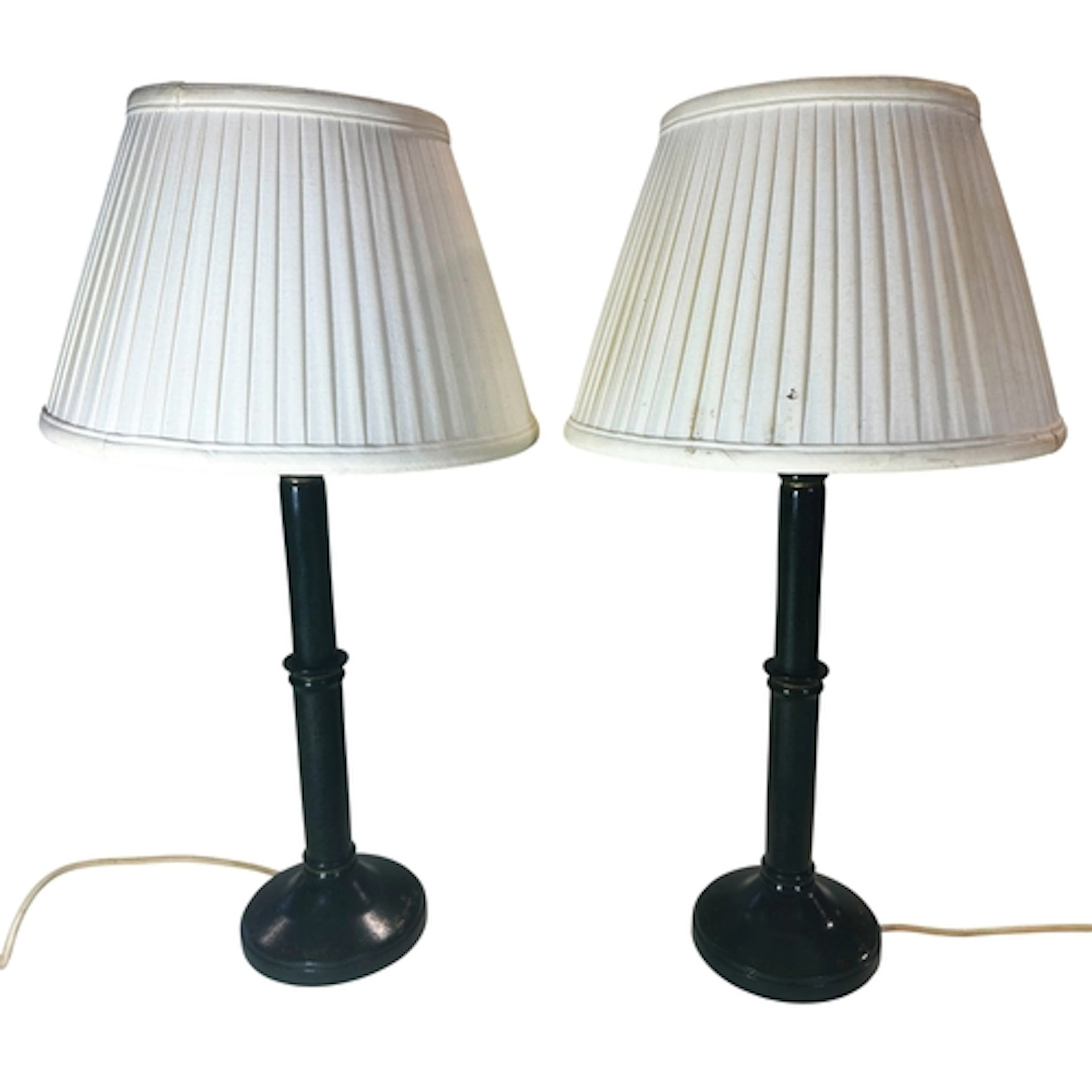 A pair of gilt green lacquer table lamps and shades together...