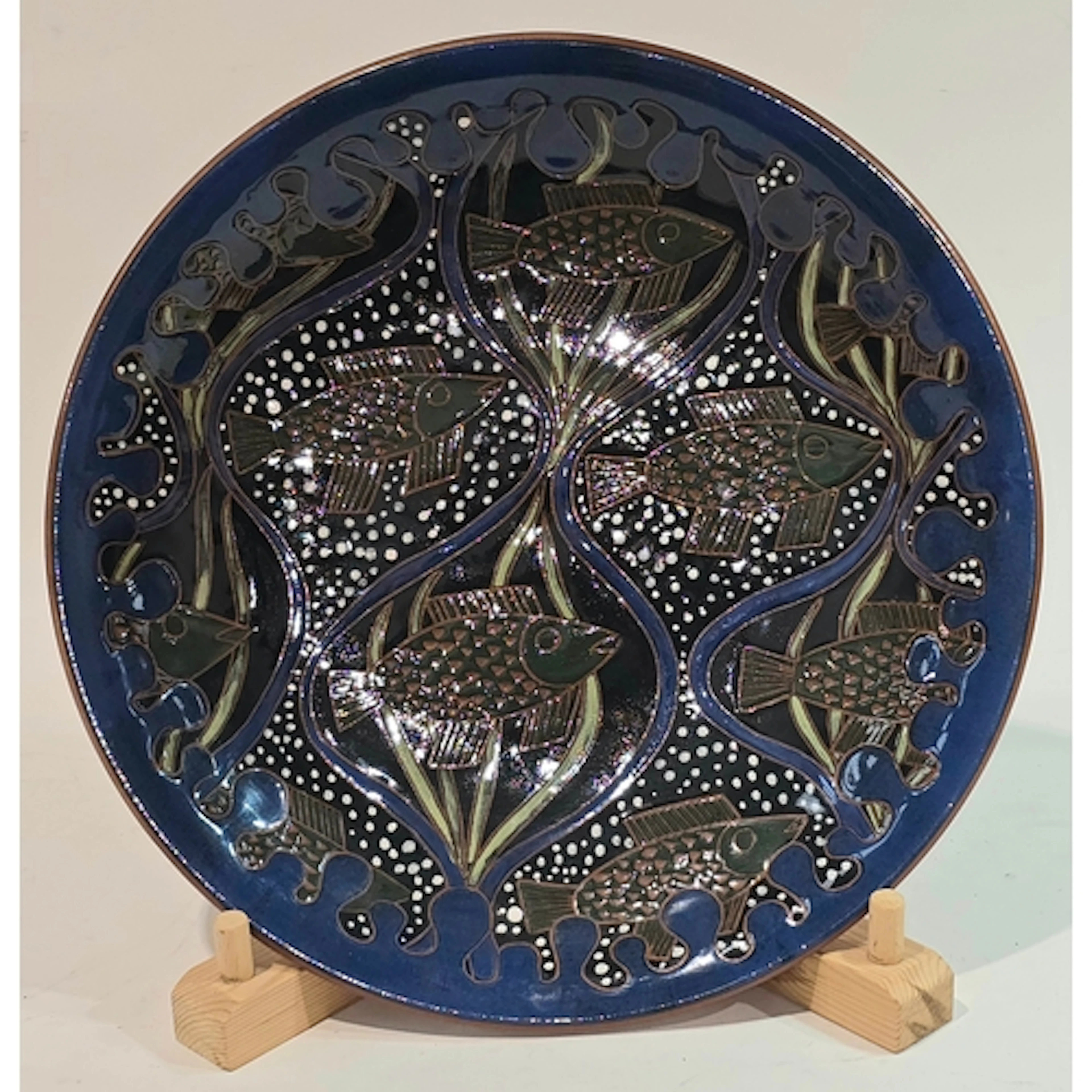 Poole Pottery hand thrown and decorated large bowl by Alan W...