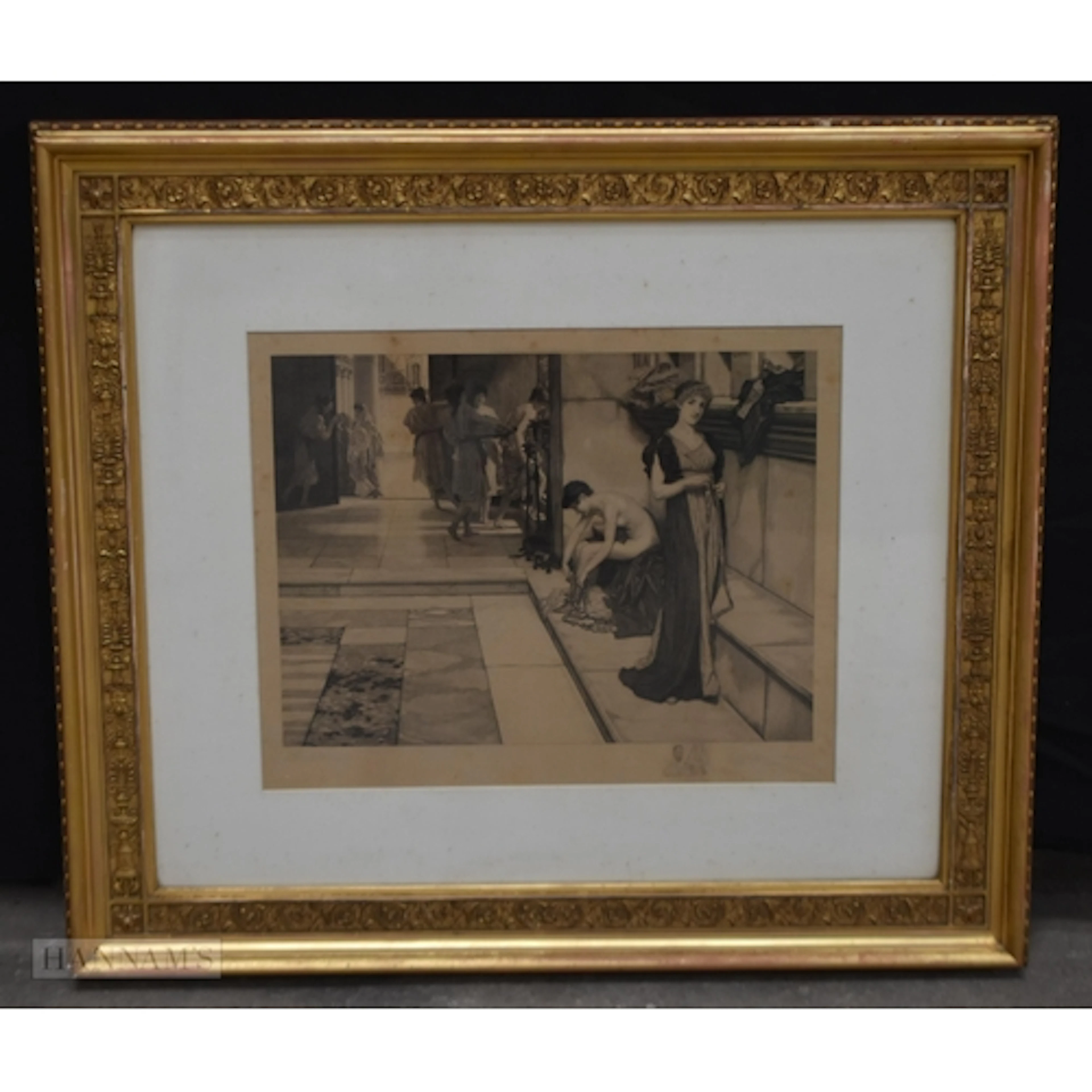 A large framed Etching "An Apodyterium" by Sir Lawrence Alma...