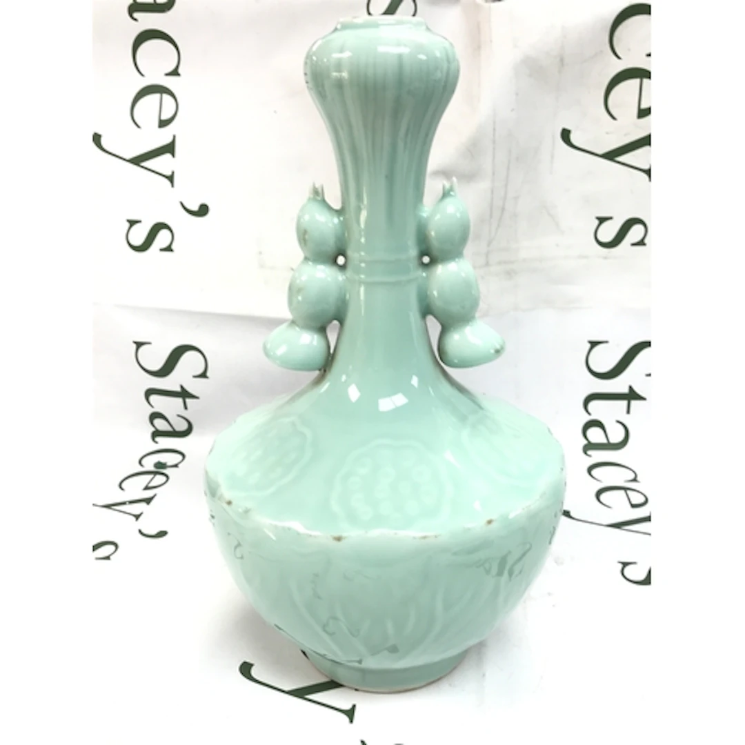 A large Chinese sky blue vase signed , 34cm tall NO RESERVE