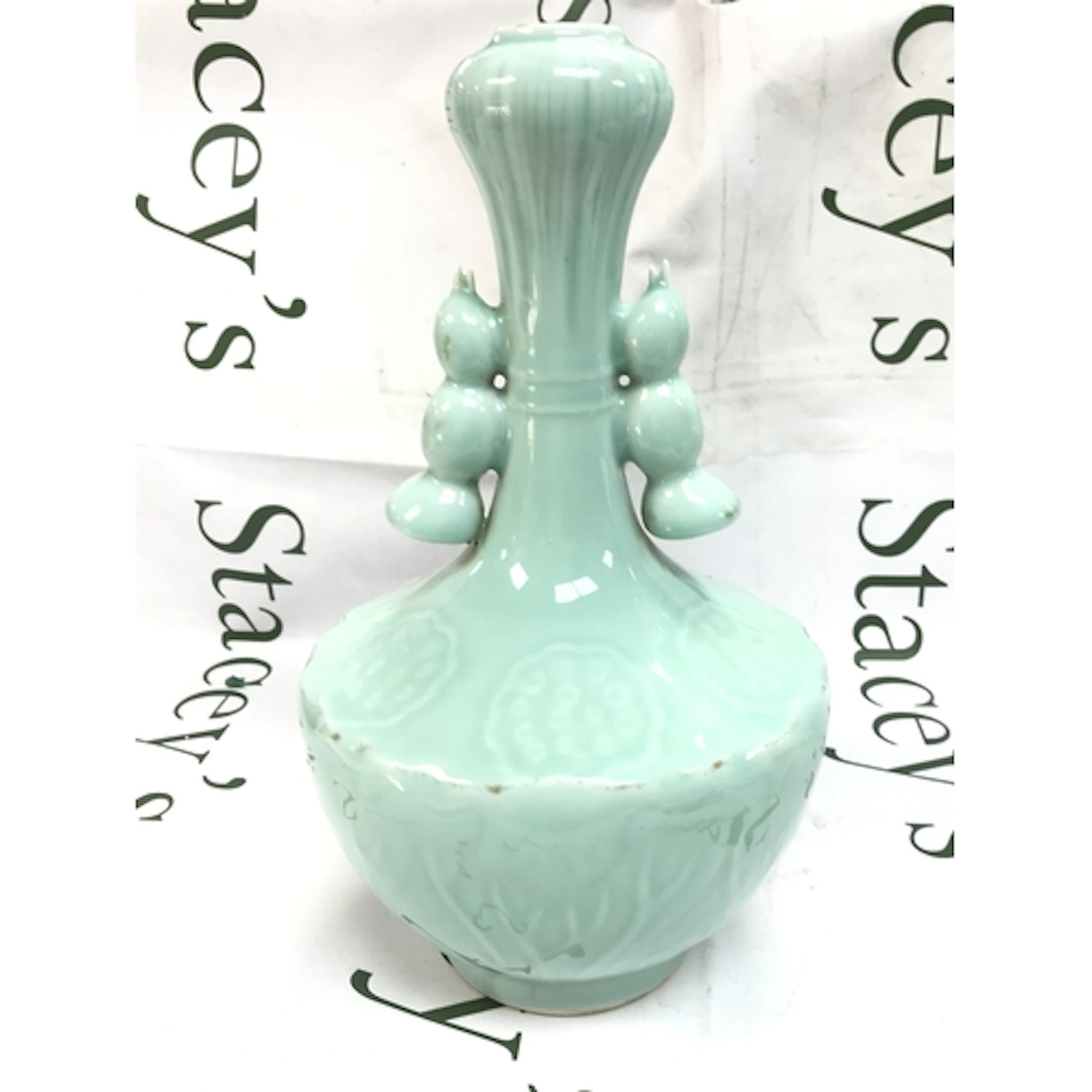 A large Chinese sky blue vase signed , 34cm tall NO RESERVE