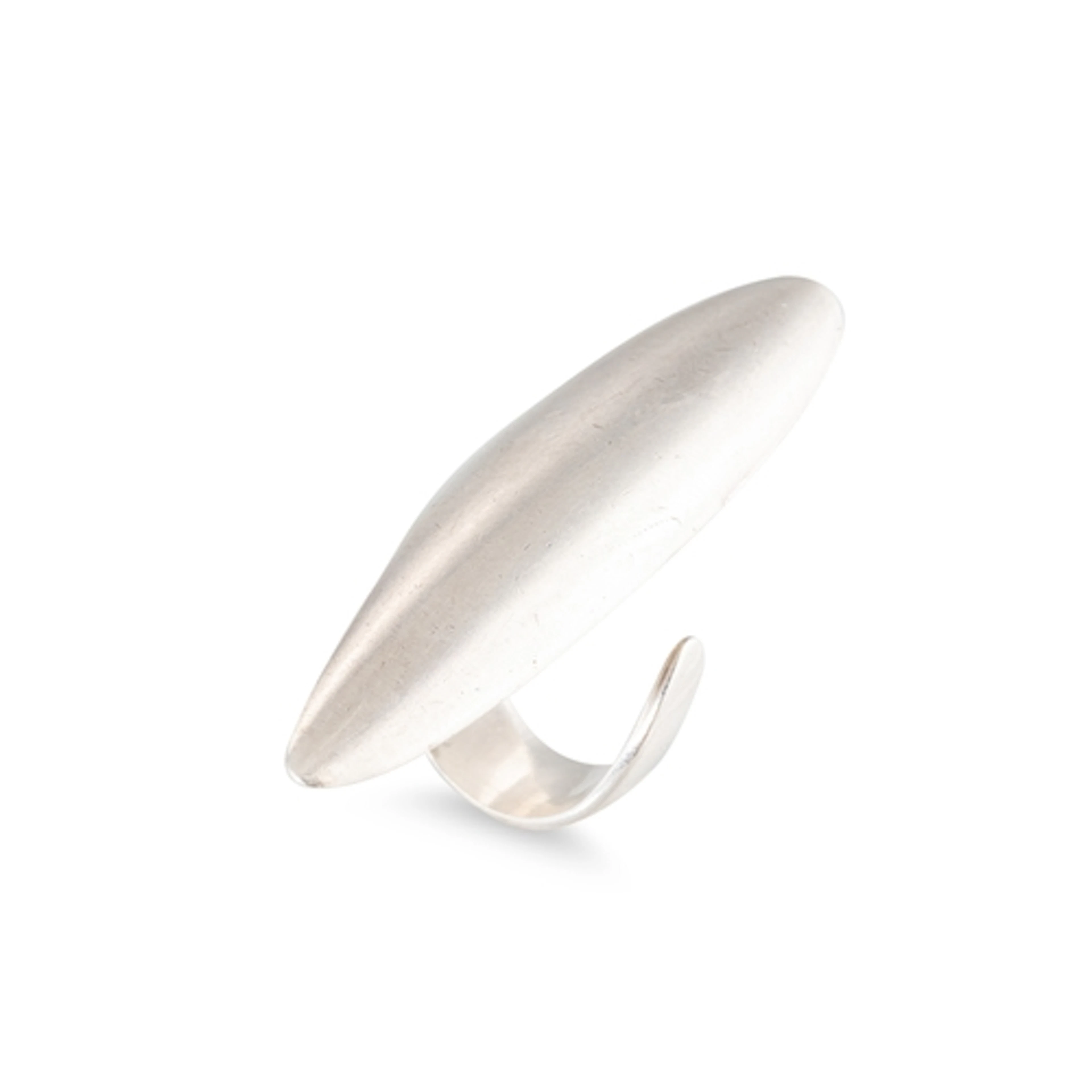 A SILVER GEORG JENSEN RING, with post '45 mark, of shaped ab...