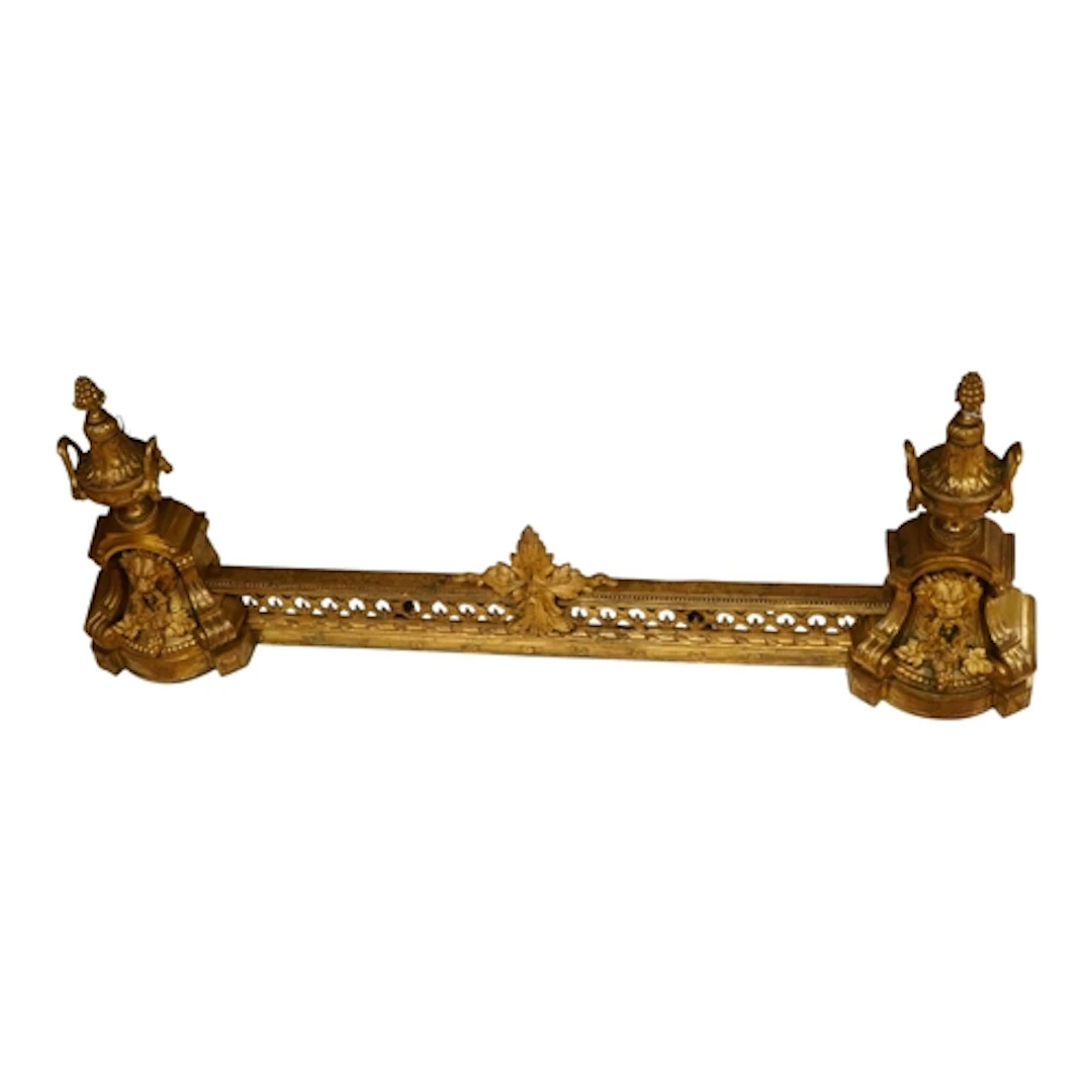 Late 19th century French ormolu fender with lion mask urn up...