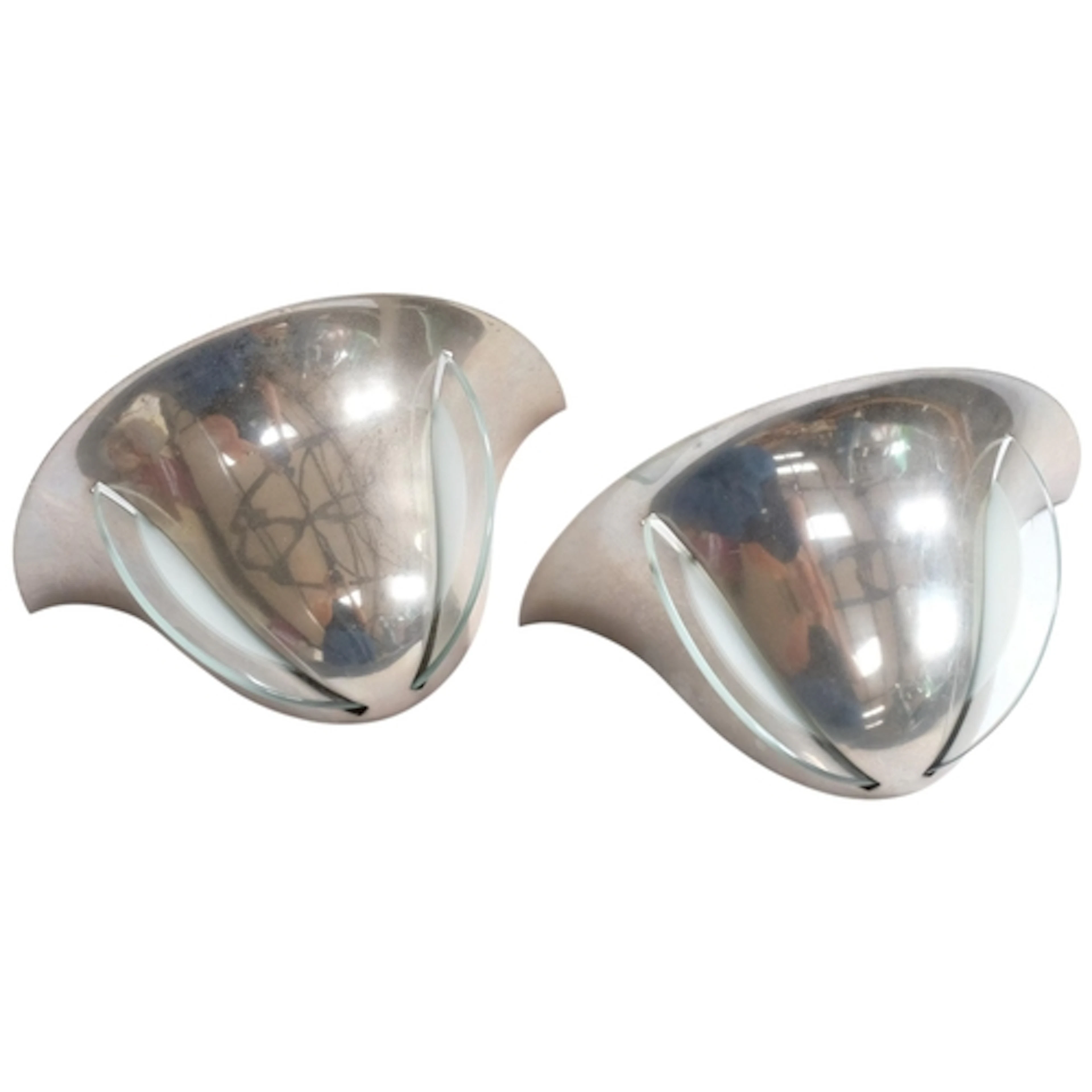 A pair of 1930s Art Deco modernist wall lights in nickel pla...