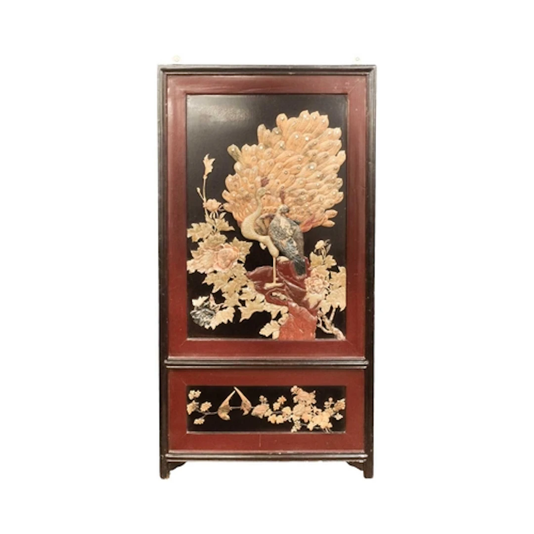A Japanese lacquered and hardstone inlaid panel. Early 20th ...