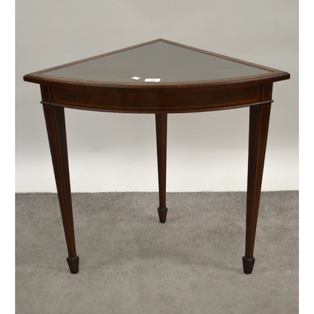 Edwardian mahogany boxwood and line inlaid corner table on s...