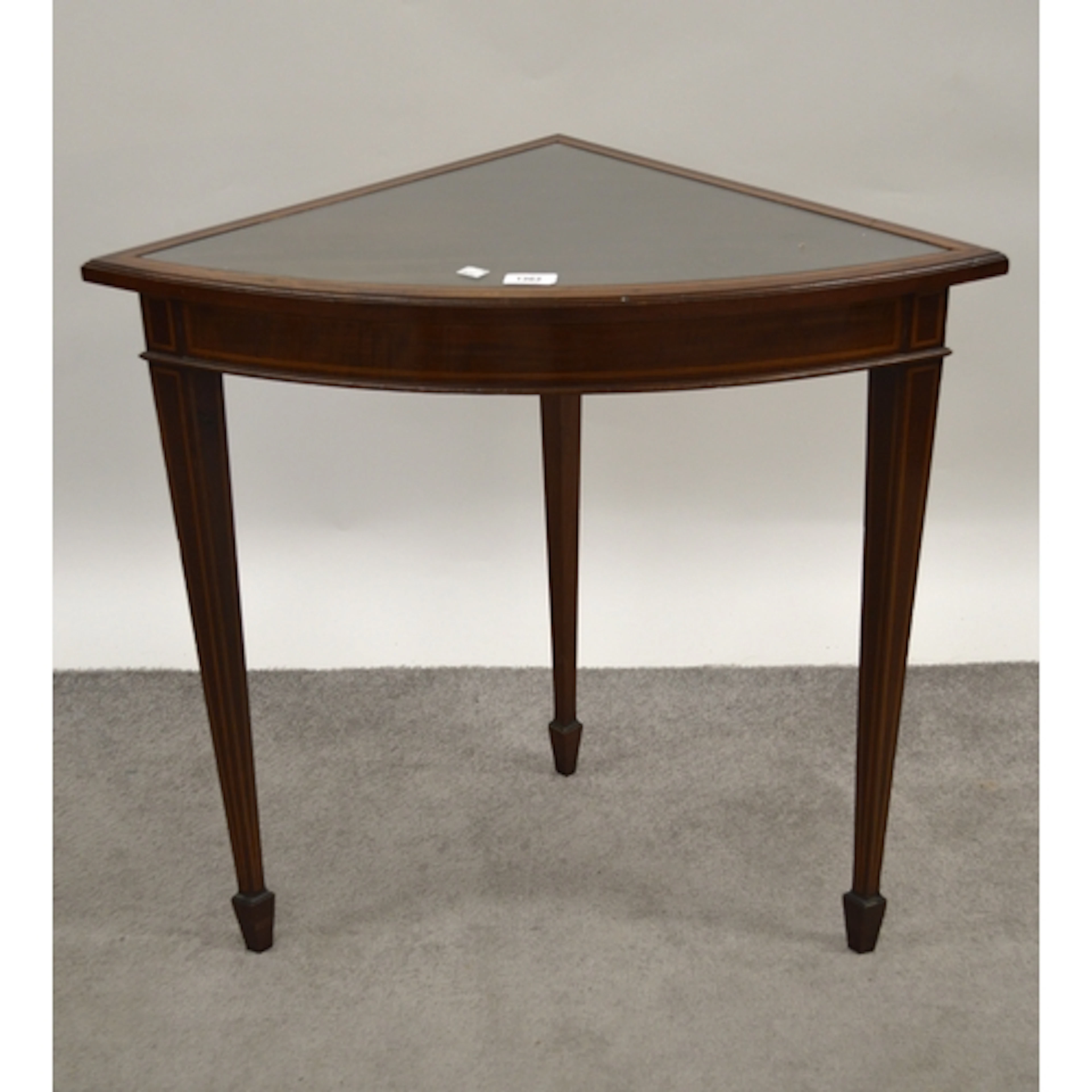 Edwardian mahogany boxwood and line inlaid corner table on s...