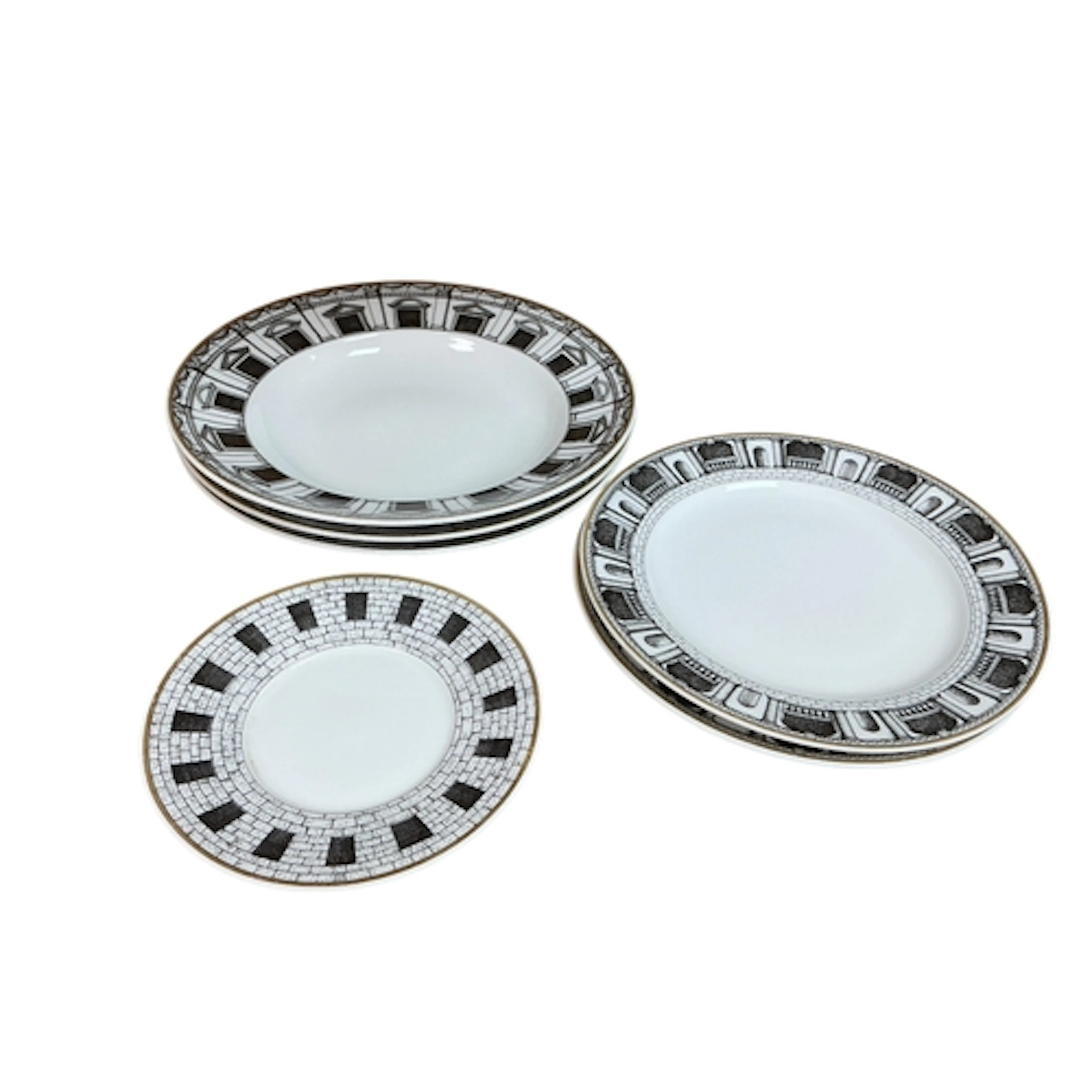 Fornasetti for Rosenthal, six Dekor : Palladiana plates, lar...