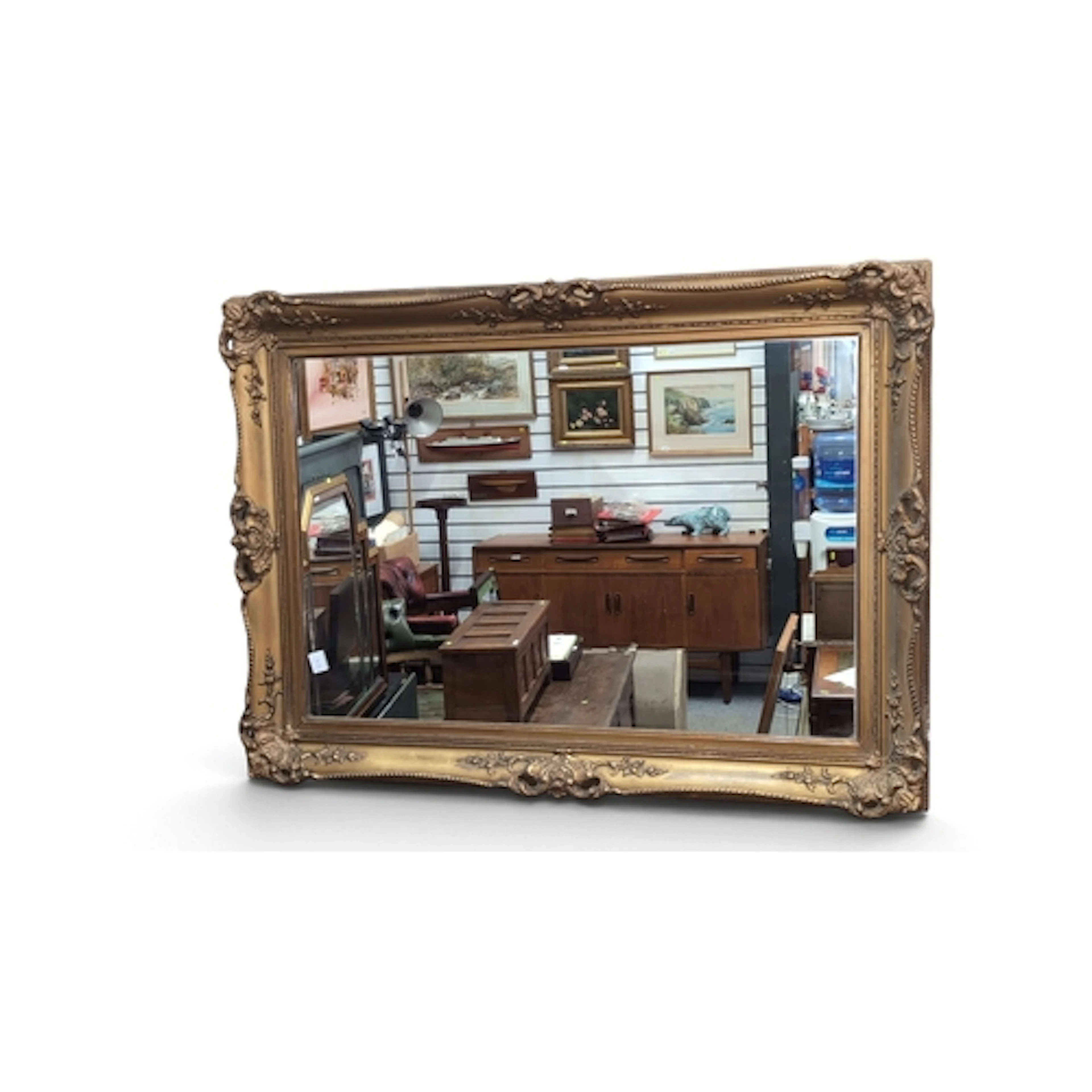 Large rectangular wall mirror in a gilt Rococo-style frame, ...