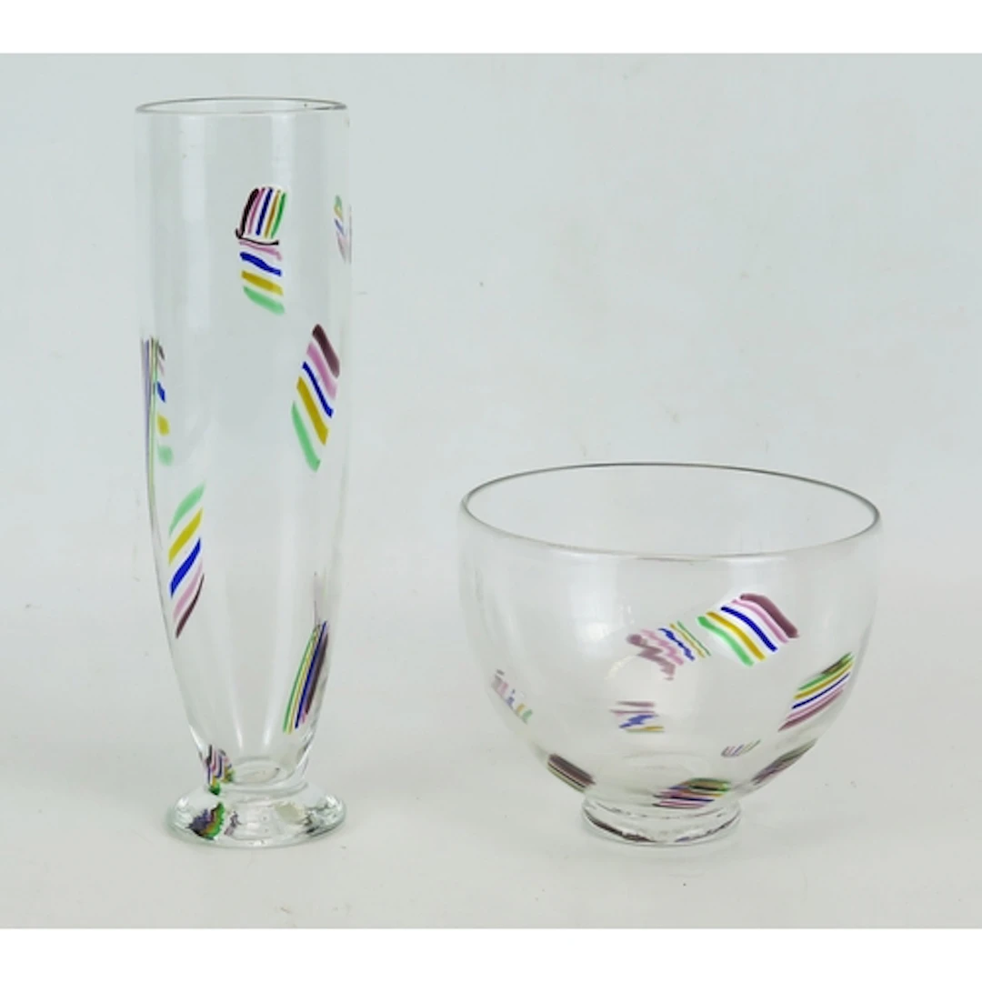 A First Glass art glass bowl, with banded coloured decorati...