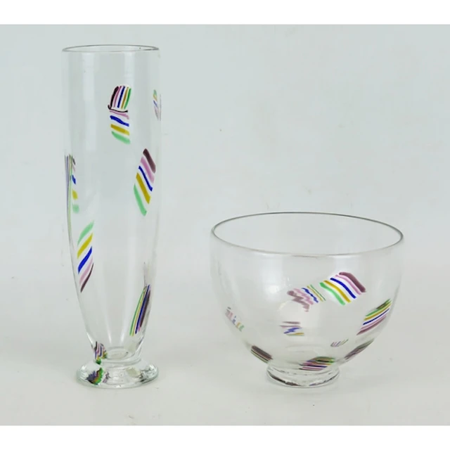 A First Glass art glass bowl, with banded coloured decorati...