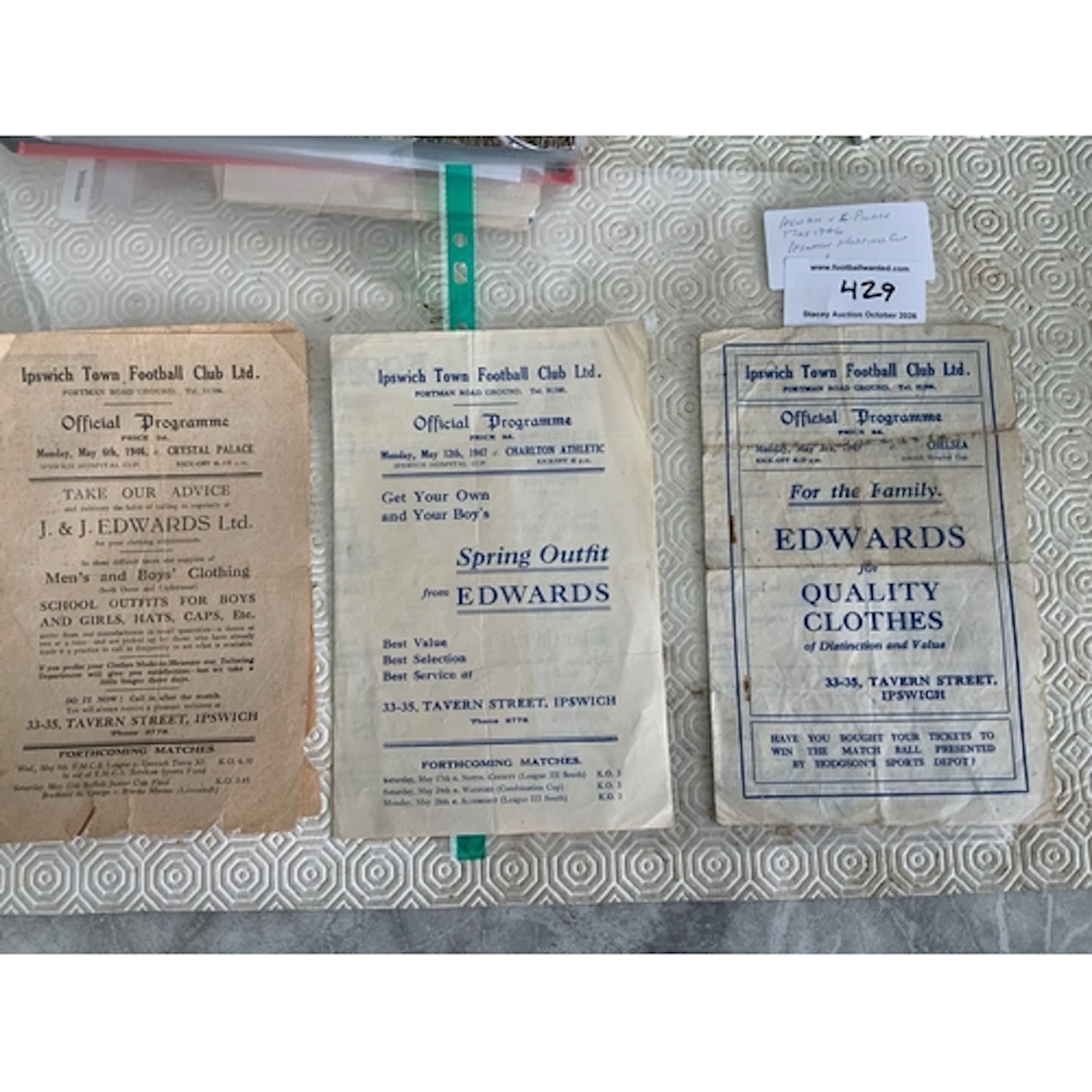 1940s Ipswich Town Hospital Cup Home Football Programmes: 47...