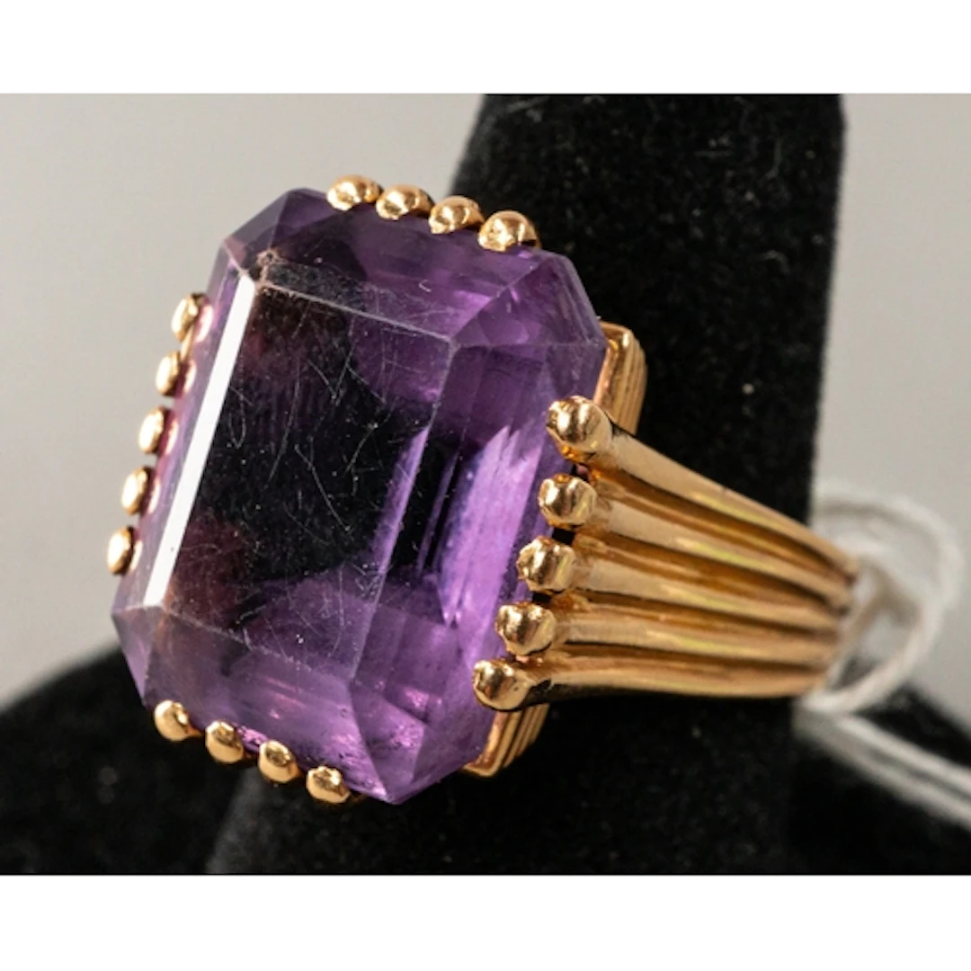Jewellery: a French modernist yellow metal ring, an eagle he...