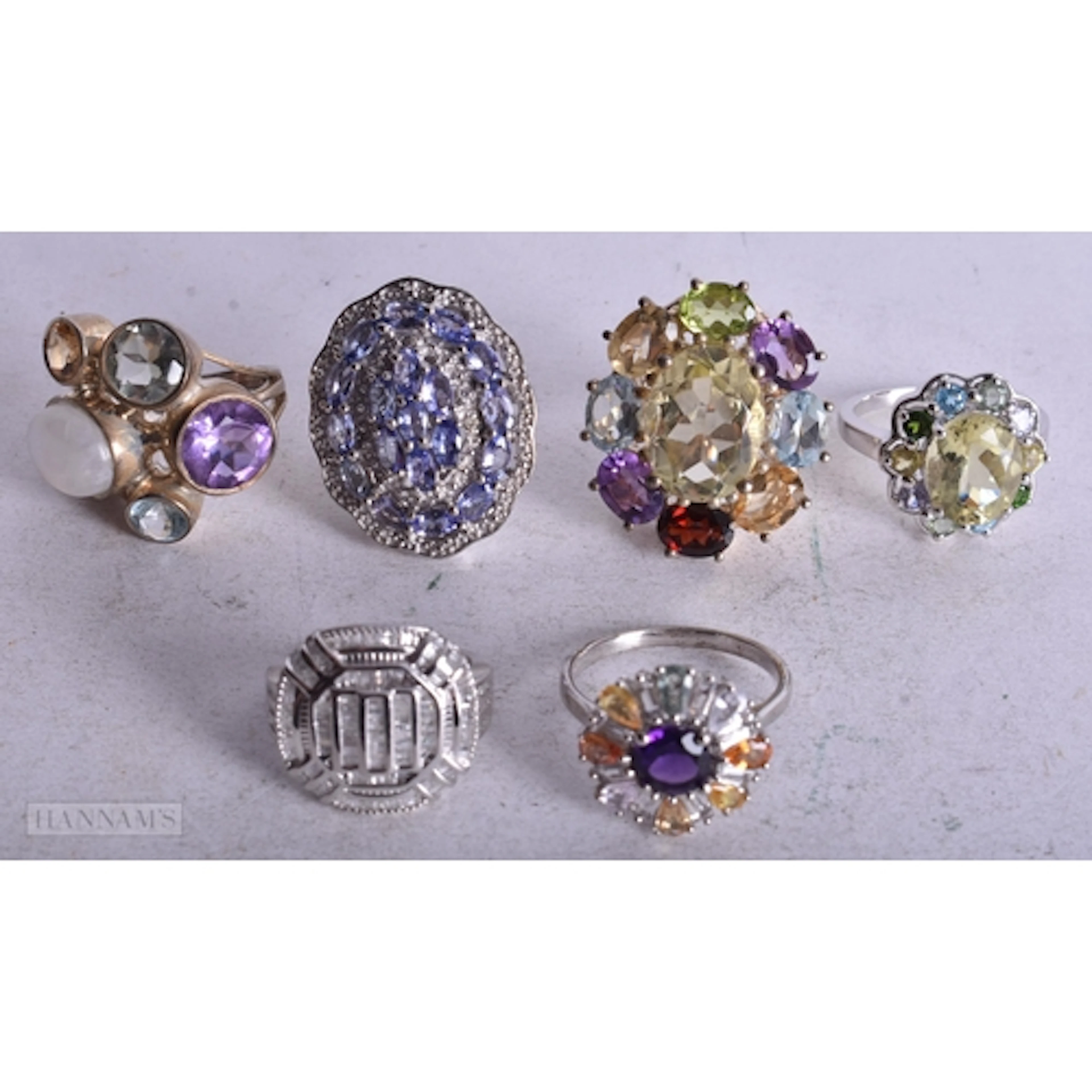 Collection of Sterling Silver TGGC Rings inc. Moonstone, Tan...