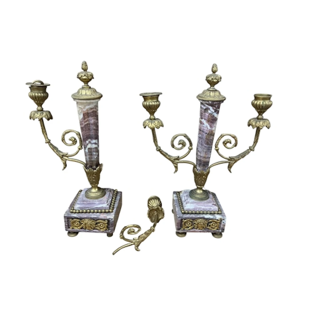A pair of Louis XVI style marble and ormolu candelabras, (on...