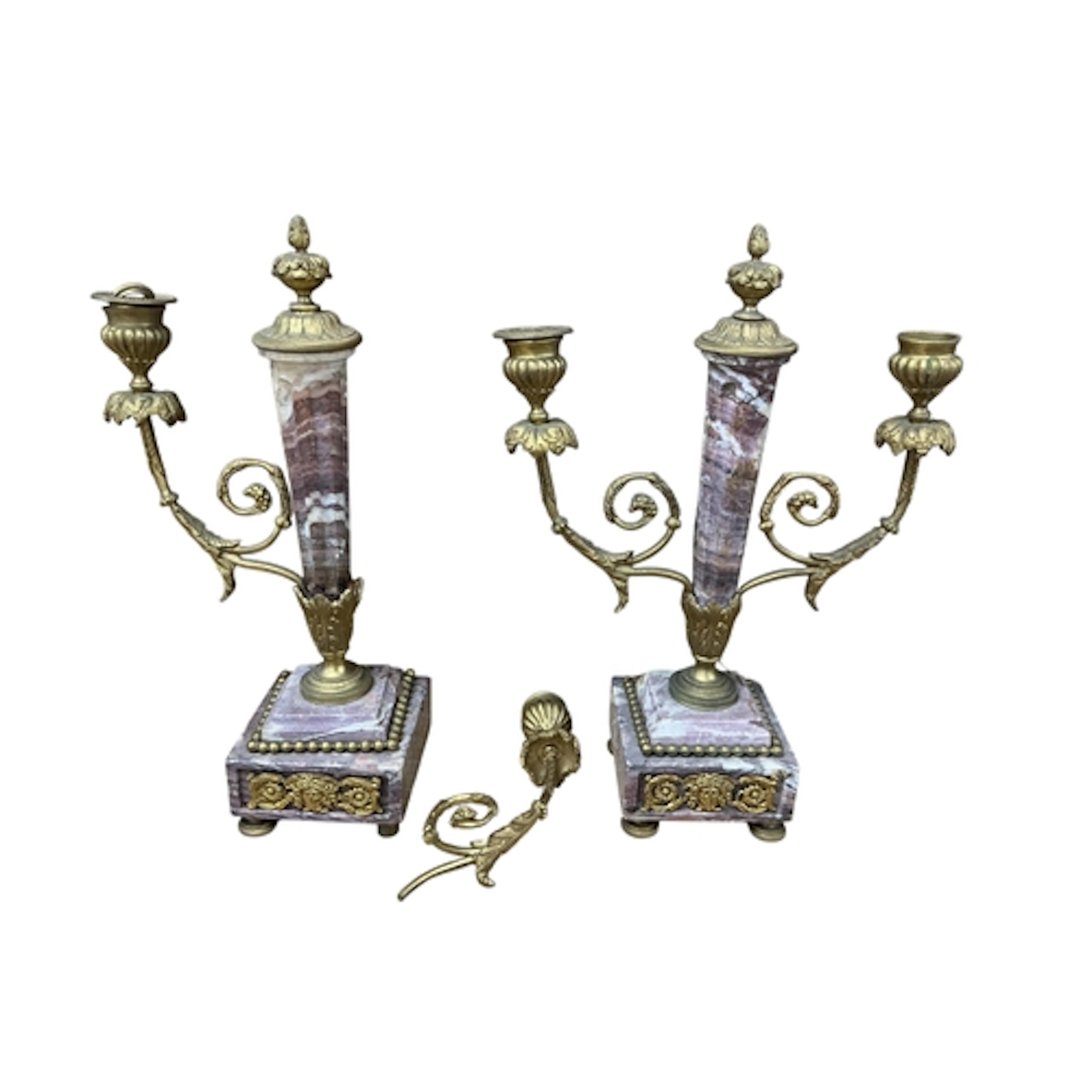 A pair of Louis XVI style marble and ormolu candelabras, (on...