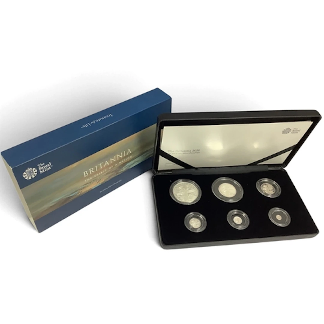 2020 Royal Mint Silver Proof Britannia Six Coin Set, cased w...