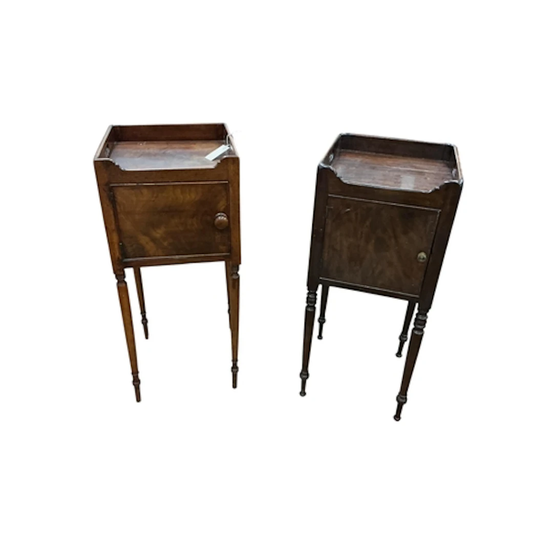 A near pair of Regency mahogany tray top bedside cabinets, l...