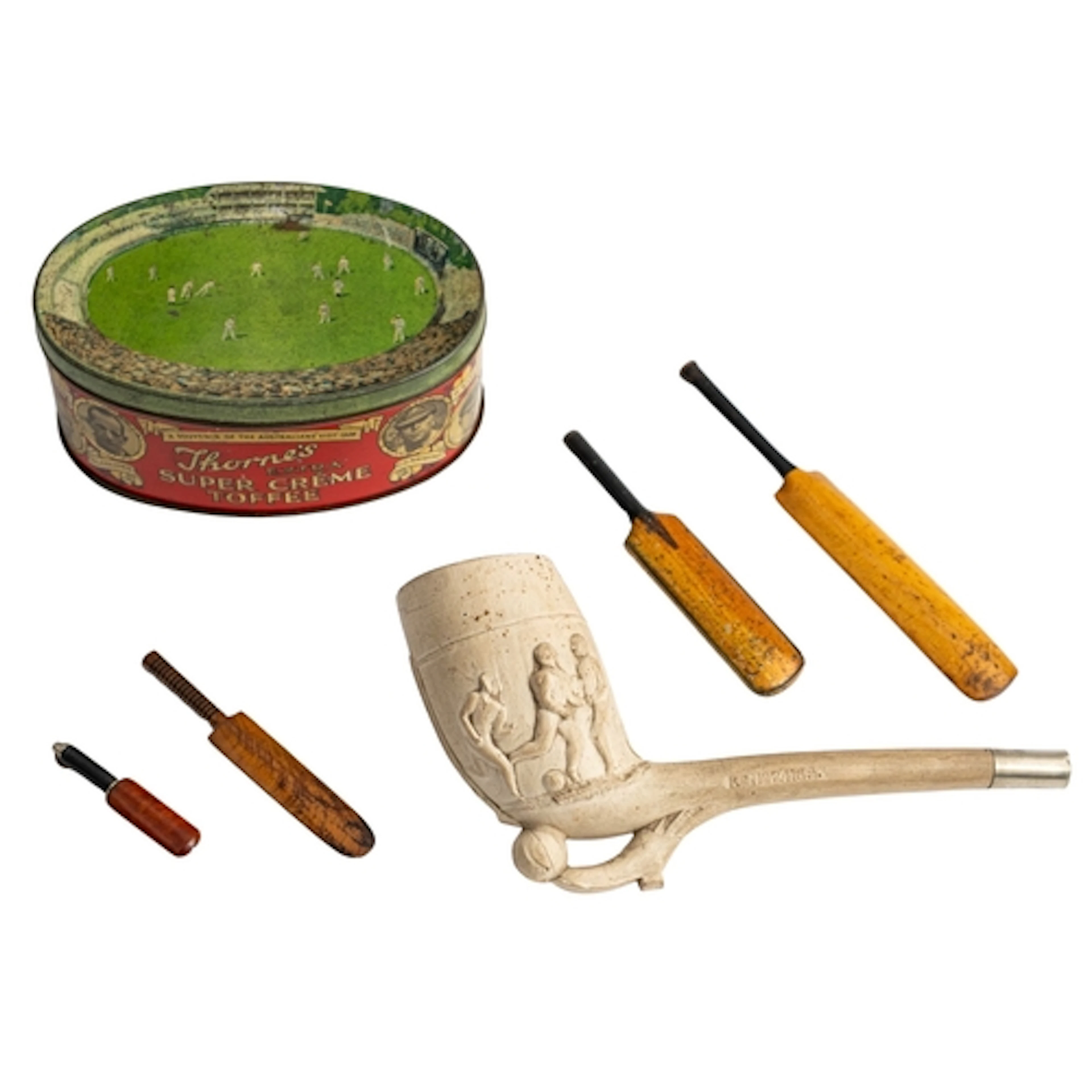 An early 20th century football themed clay pipe, together wi...