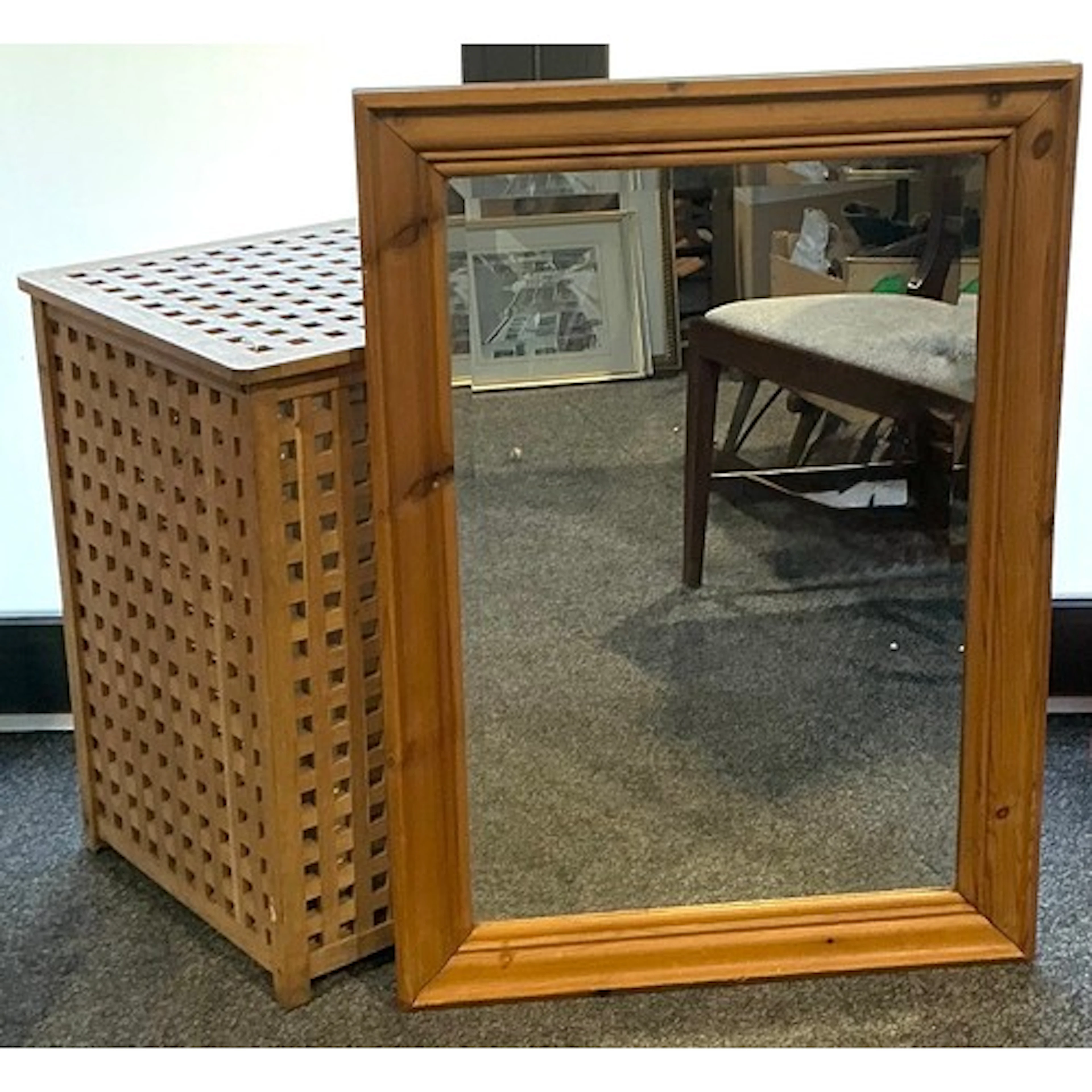 An Arts & Crafts style linen basket, 67cm high, 46cm square;...