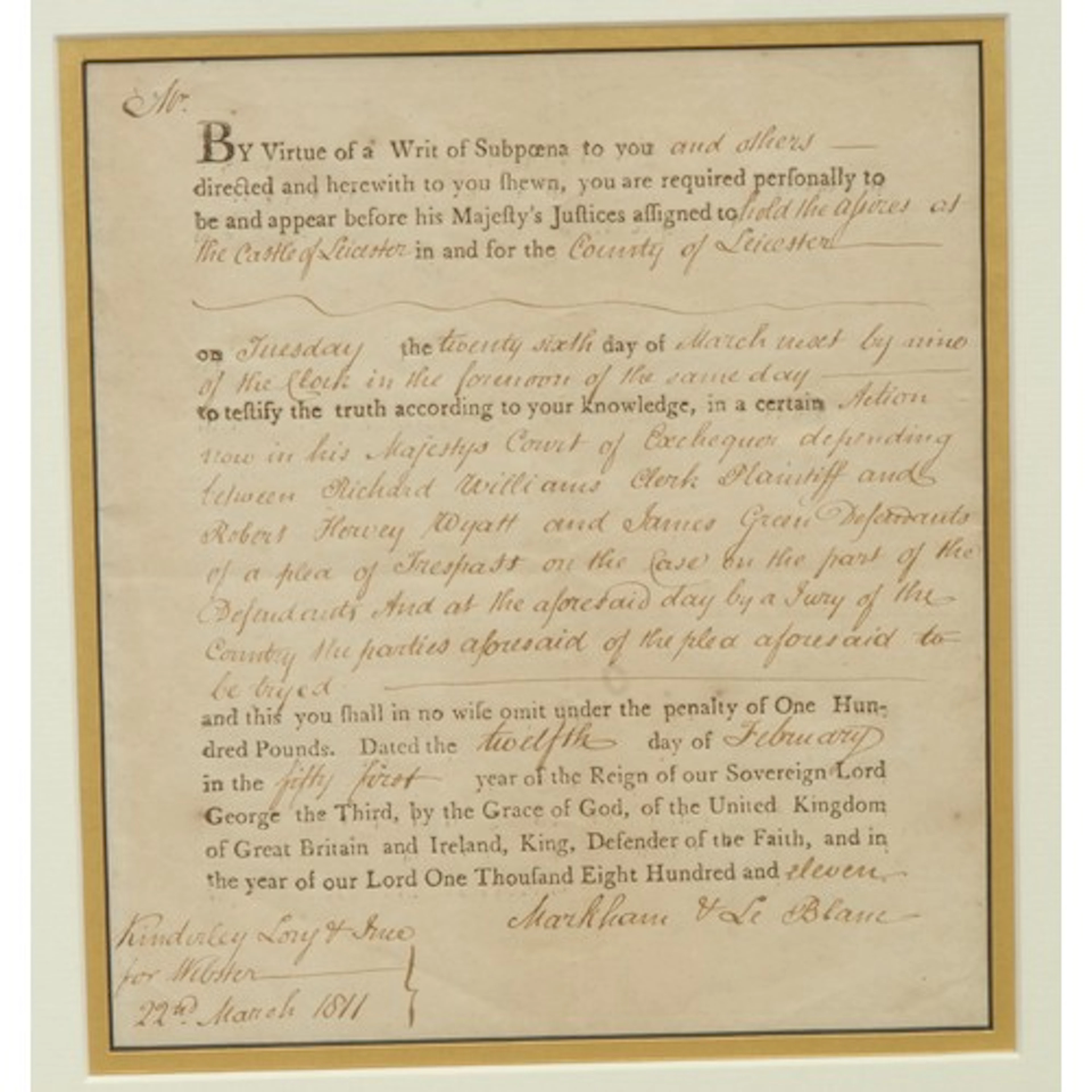 Legal interest – A Regency period summons to appear before L...