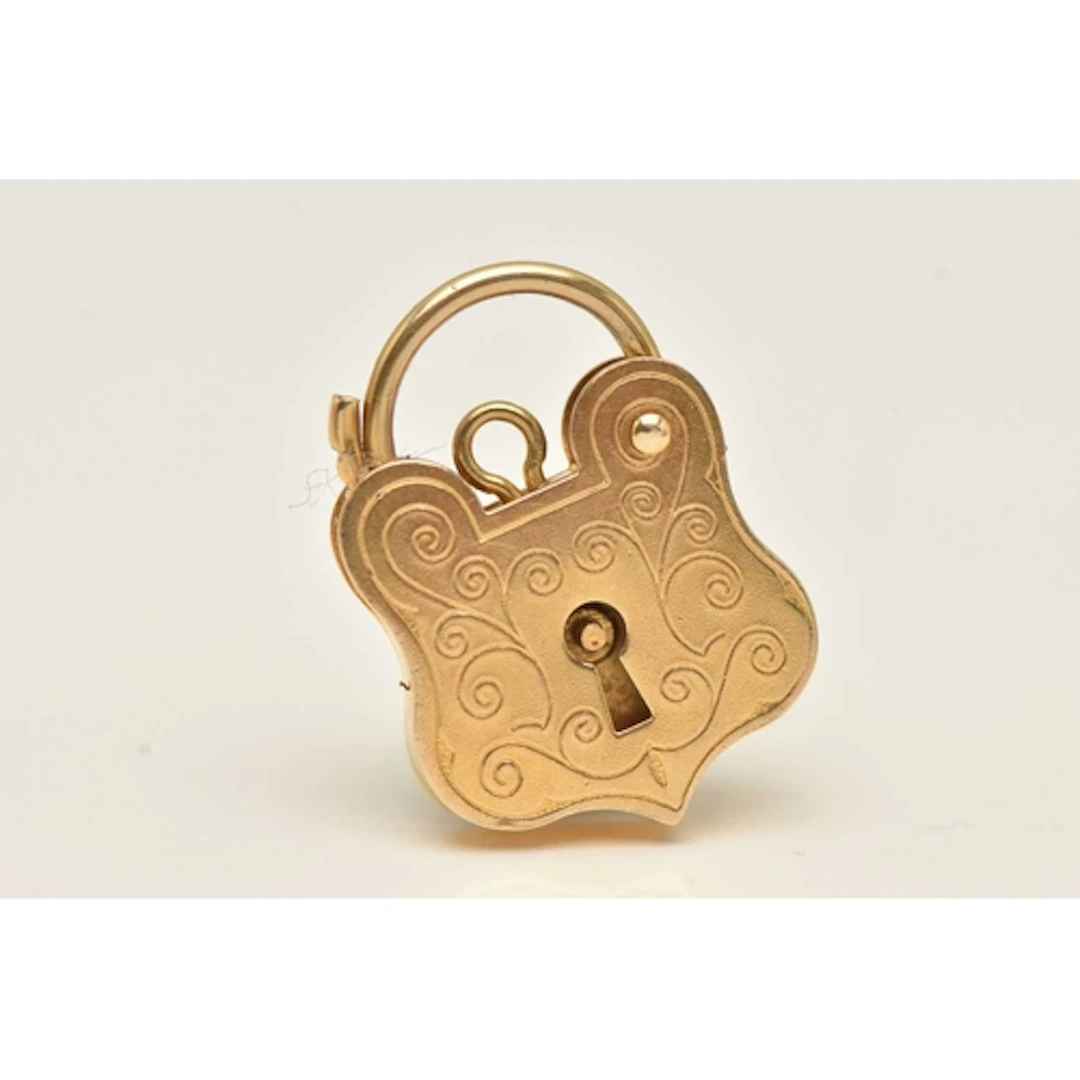 A 9CT GOLD HEART PADLOCK, scrolling pattern, makers mark 'AS...