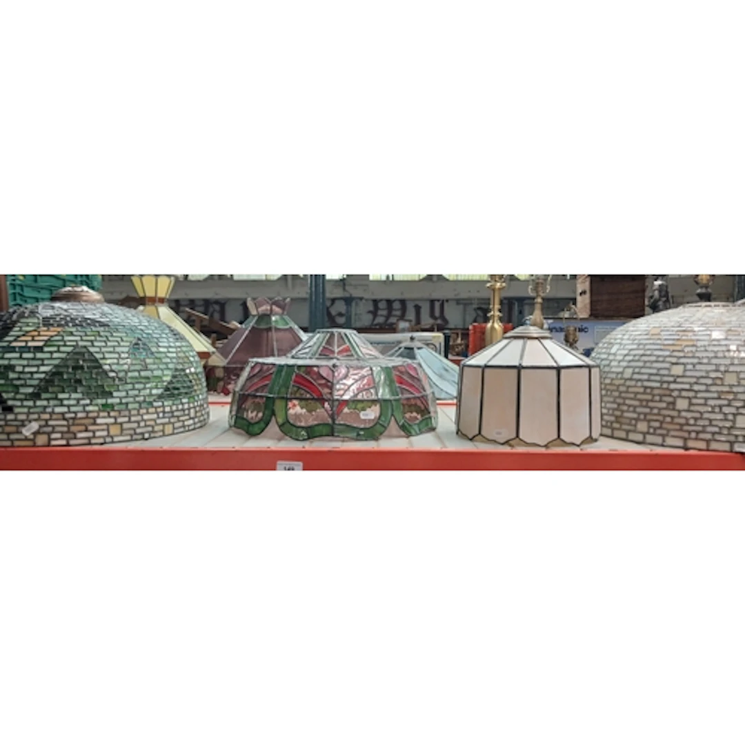 4 Tiffany style light shades - 2 large circular, 1 hexagonal...
