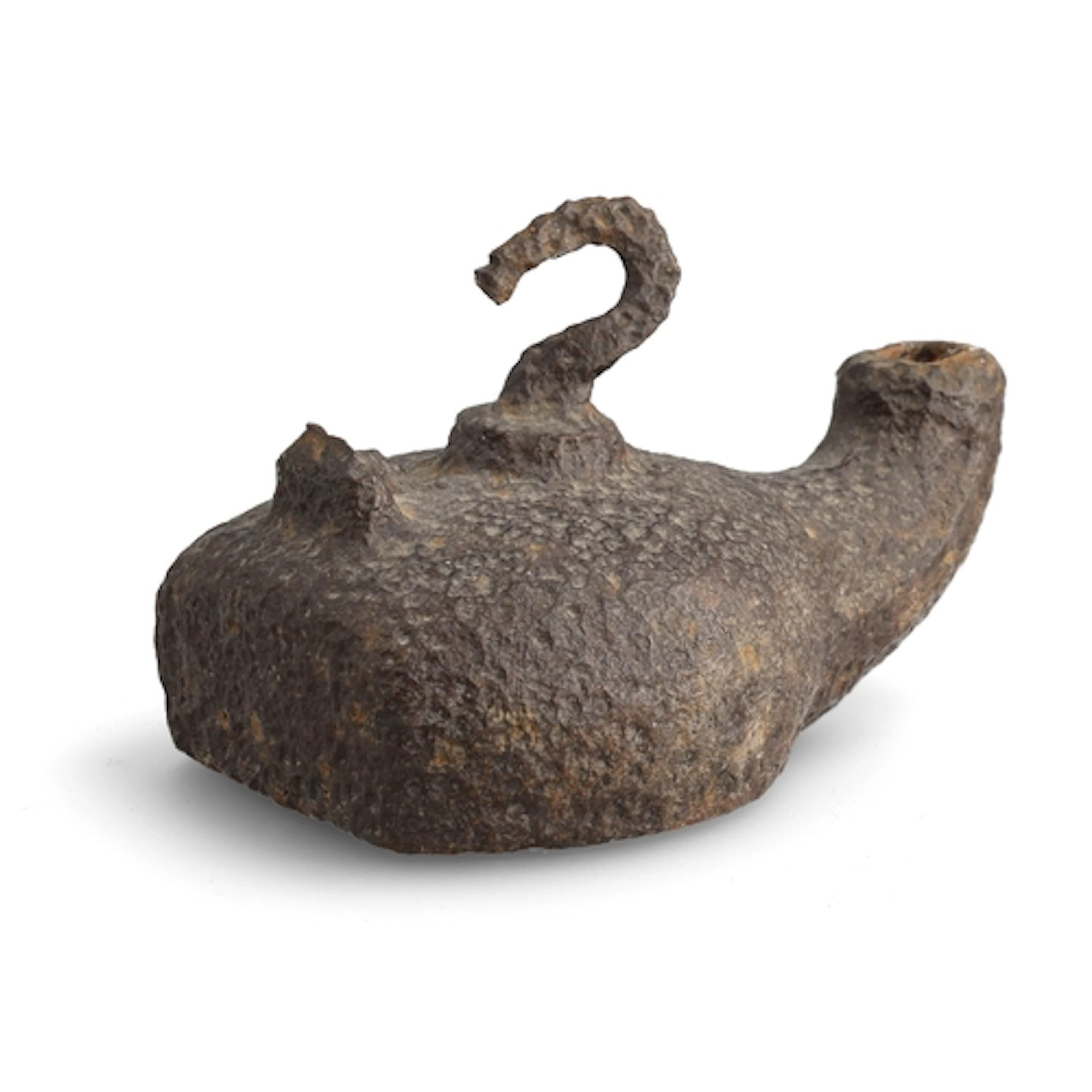 AN ANTIQUE IRON OIL LAMP 13cm L