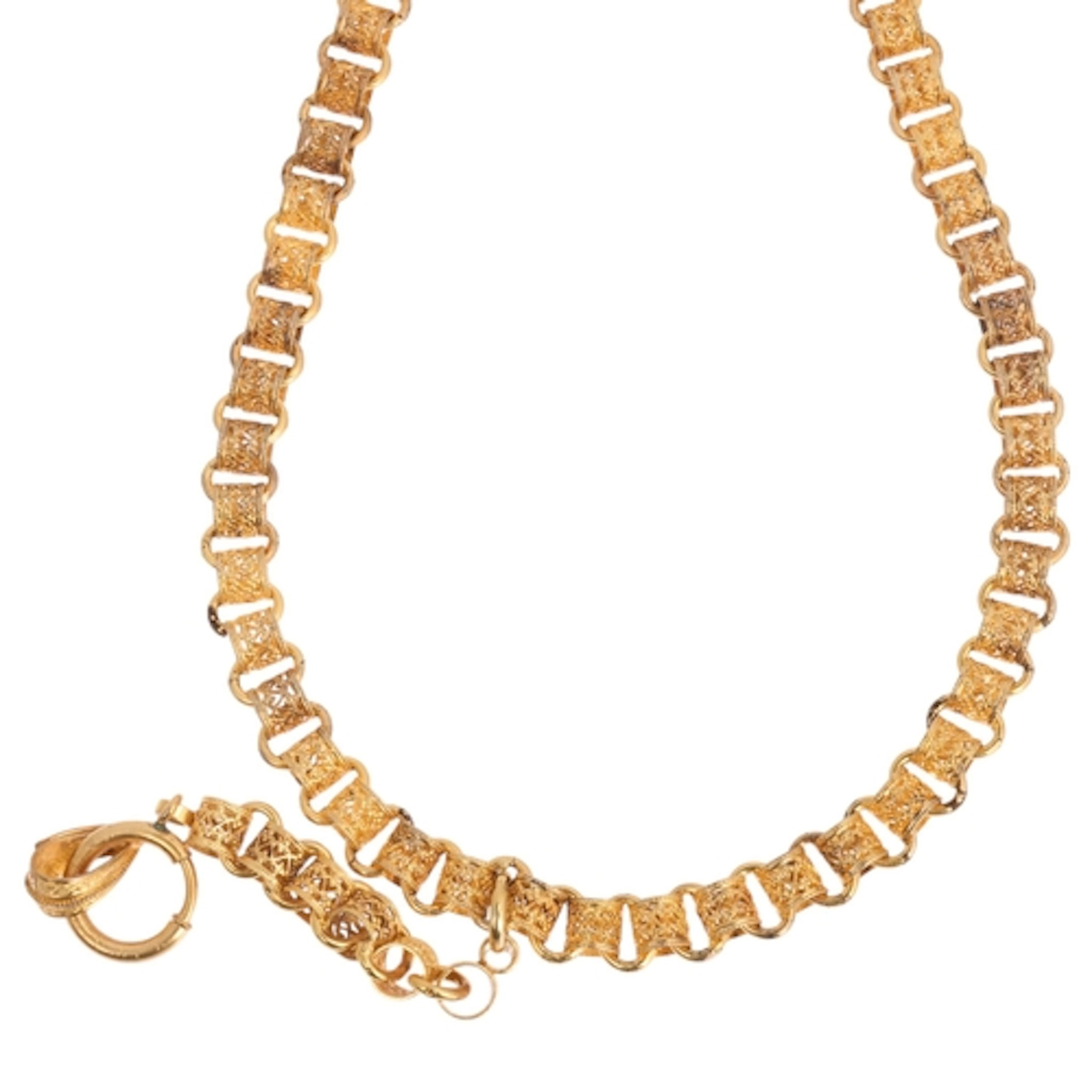 An Antique Victorian gold fancy link collar chain necklace, ...